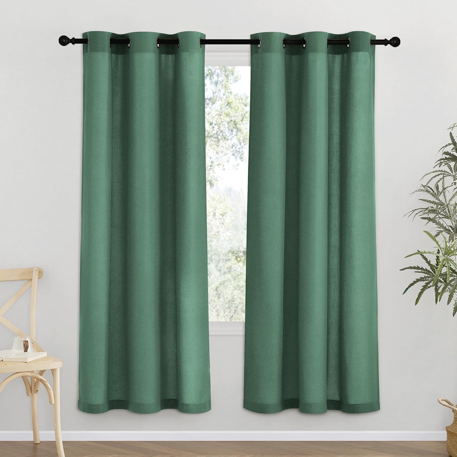 NICETOWN Natural Linen Curtains 84 inch Long 2 Panels Set, Grommet Top Thick Linen Burlap Semi Sheer Vertical Drapes Privacy Assured with Light Filtering for Bedroom/Living Room, W55 x L84