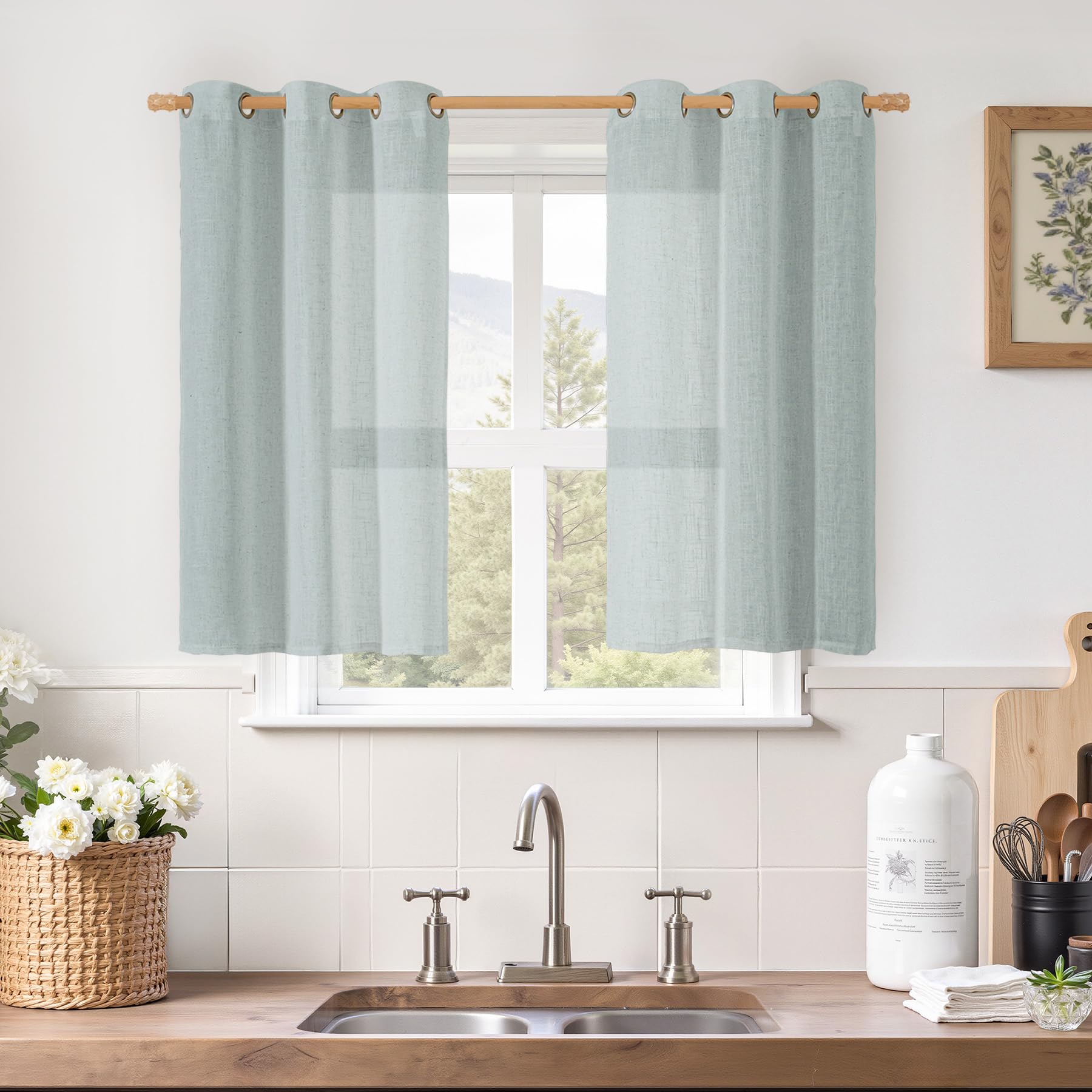 LAMIT Natural Ivory Linen Semi Sheer Curtains 84 inch Length, Cream Light Filtering Soft Thick Neutral Living Room Drapes with Bronze Grommet for Bedroom/Farmhouse, 2 Panels, 52 x 84 Inch