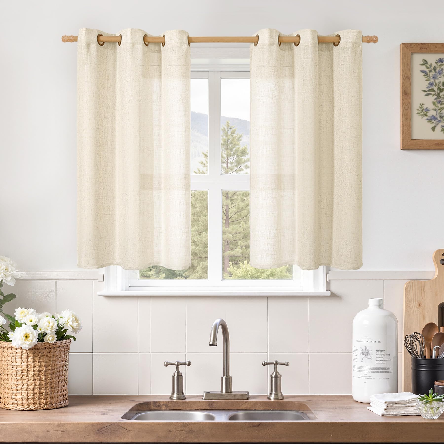 LAMIT Natural Ivory Linen Semi Sheer Curtains 84 inch Length, Cream Light Filtering Soft Thick Neutral Living Room Drapes with Bronze Grommet for Bedroom/Farmhouse, 2 Panels, 52 x 84 Inch