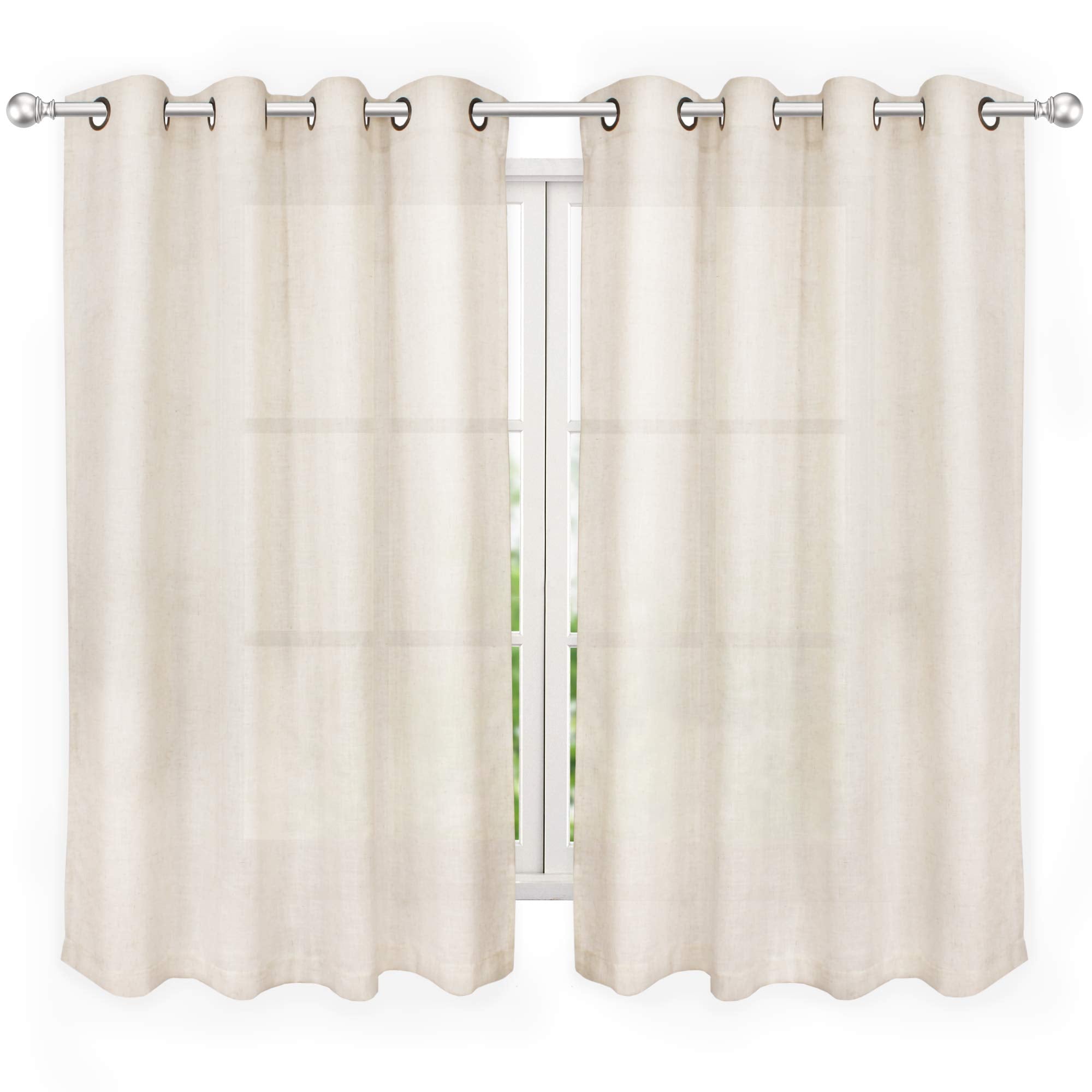 VOILYBIRD Palma Natural Linen Blended Sheer Curtains 84 Inches Long Bronze Grommet for Bedroom (Natural, 52" W x 84" L, 2 Panels)