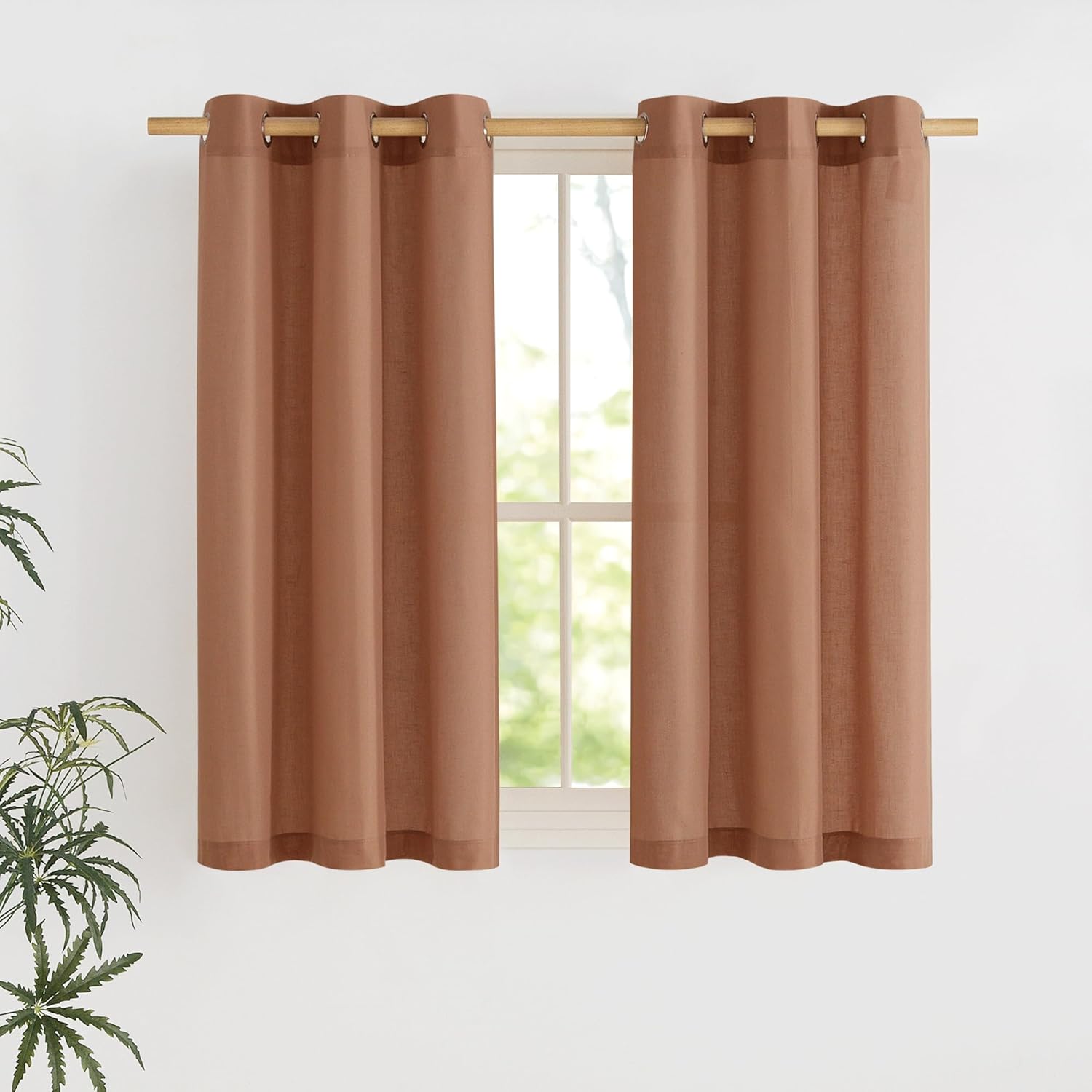 NICETOWN Natural Linen Curtains 84 inch Long 2 Panels Set, Grommet Top Thick Linen Burlap Semi Sheer Vertical Drapes Privacy Assured with Light Filtering for Bedroom/Living Room, W55 x L84