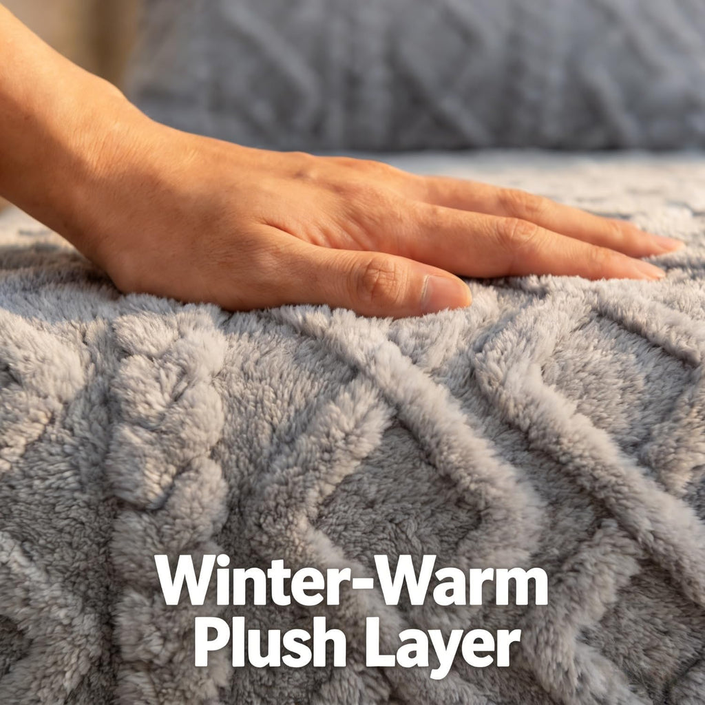 1pc Jacquard Plush Fitted Sheet, Thickened Non-Slip Fleece Bed Cover, Cozy Soft Filling, Ideal for Fall & Winter, Suitable for Bedrooms & Hotel Rooms,Pillowcases Not Included(Gray,35.4" x 78.7")