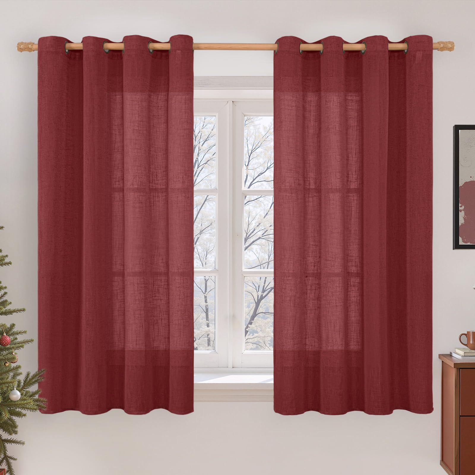 LAMIT Natural Ivory Linen Semi Sheer Curtains 84 inch Length, Cream Light Filtering Soft Thick Neutral Living Room Drapes with Bronze Grommet for Bedroom/Farmhouse, 2 Panels, 52 x 84 Inch