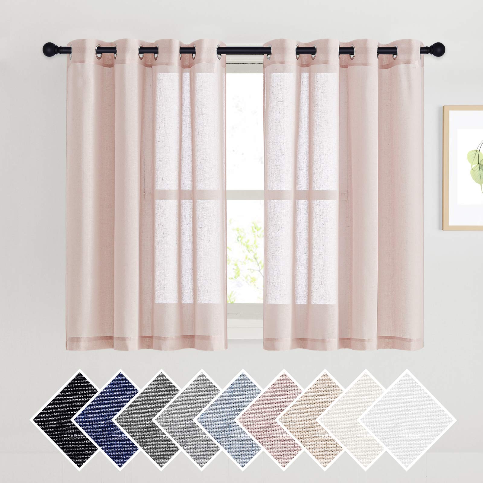 NICETOWN Semi Sheer Linen Curtains for Bedroom 84 inches Long, Grommet Privacy Vertical Farmhouse Window with Light Filtering for Living Room, Natural, W52 x L84, 2 Pieces