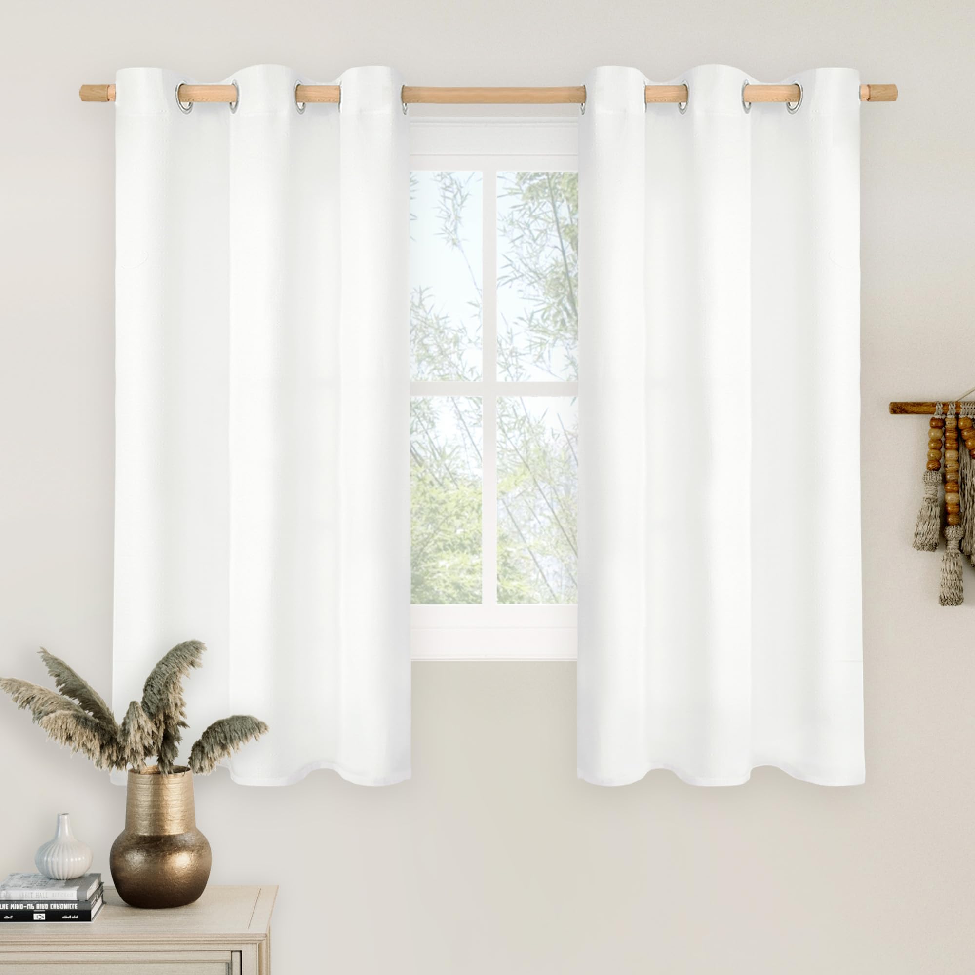 LAMIT Linen Curtains 84 inch Length 2 Panels, Grommet Thick Soft Light Filtering Curtains Privacy Living Room Window Drapes for Bedroom/Farmhouse, W52 x L84, Natural Beige