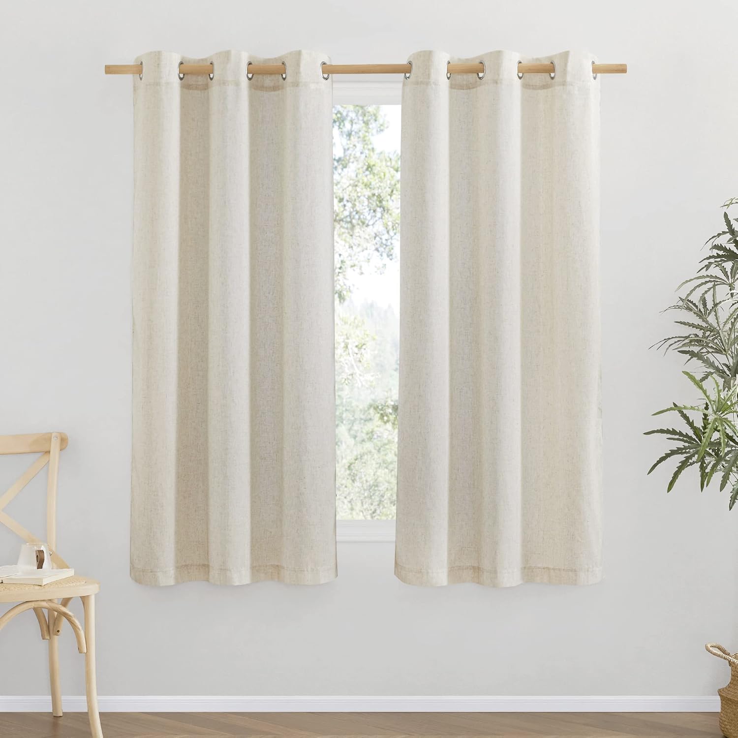 NICETOWN Natural Linen Curtains 84 inch Long 2 Panels Set, Grommet Top Thick Linen Burlap Semi Sheer Vertical Drapes Privacy Assured with Light Filtering for Bedroom/Living Room, W55 x L84