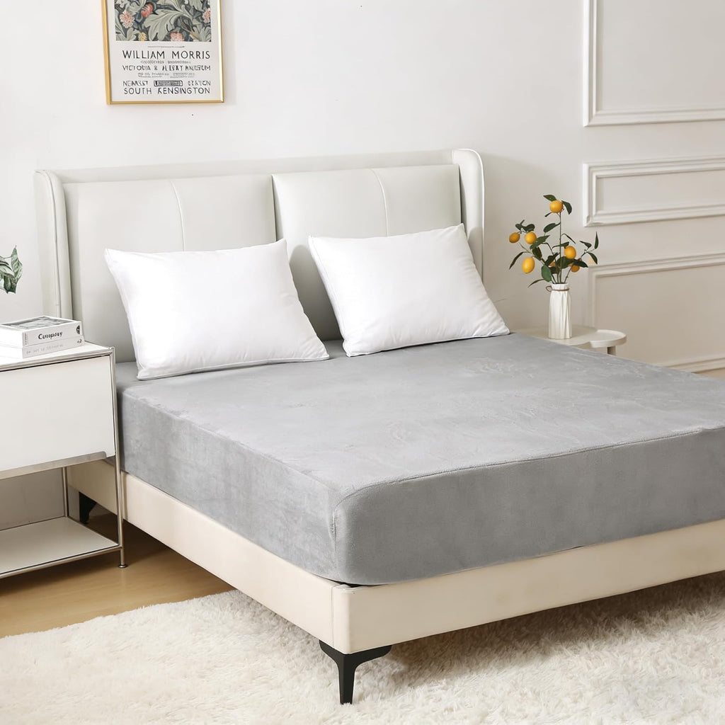 Nokolulu Queen Velvet Fleece Fitted Sheet Only - Ultra Soft Fuzzy Fluffy Plush Flannel Bottom Sheet - 16" Extra Deep Pocket - Cozy Skin-Friendly All Season Bedding (Dark Grey, 60"x80")