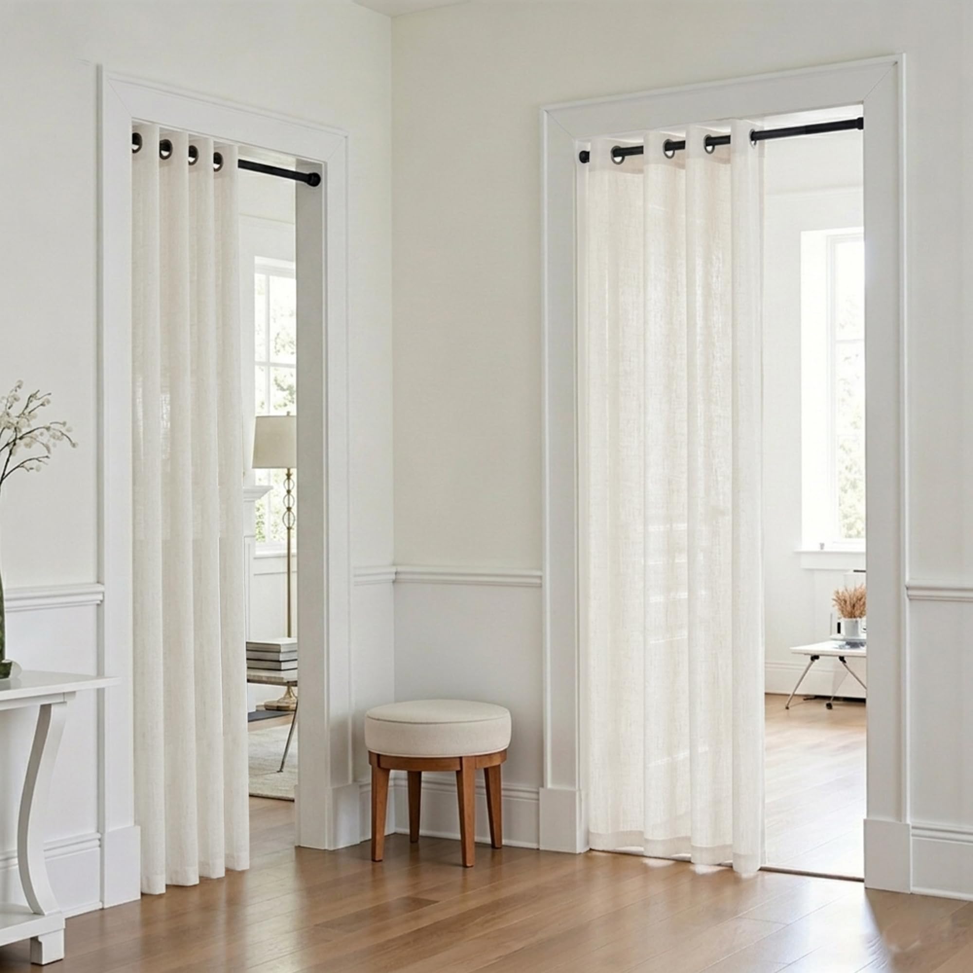 KOUFALL Linen Curtains for Living Room, Bronze Grommet, Semi Sheer Light Filtering Curtains, Neutral Cream Farmhouse Curtain Drapes 84 Inches Long 2 Panels Set