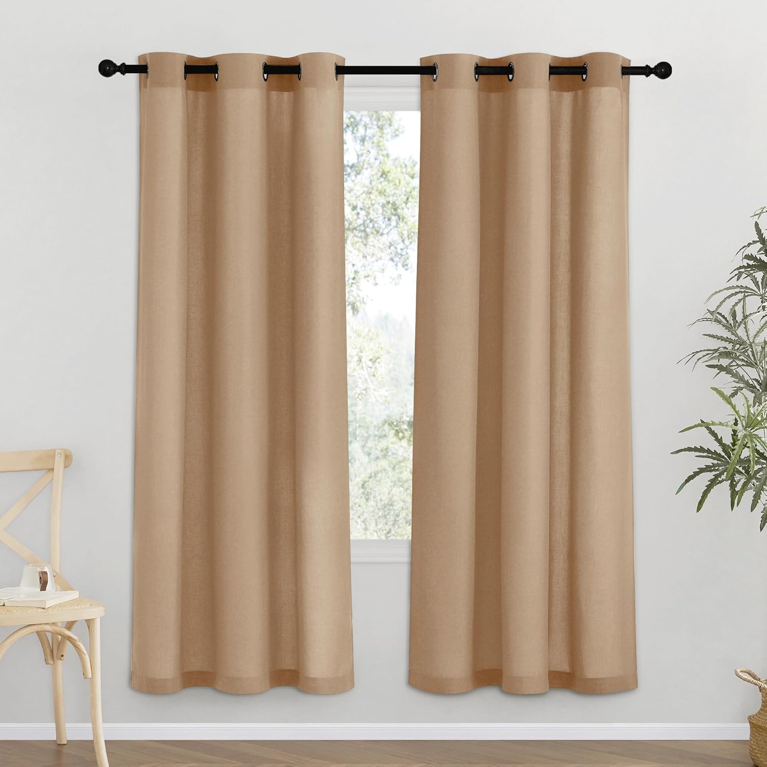 NICETOWN Natural Linen Curtains 84 inch Long 2 Panels Set, Grommet Top Thick Linen Burlap Semi Sheer Vertical Drapes Privacy Assured with Light Filtering for Bedroom/Living Room, W55 x L84