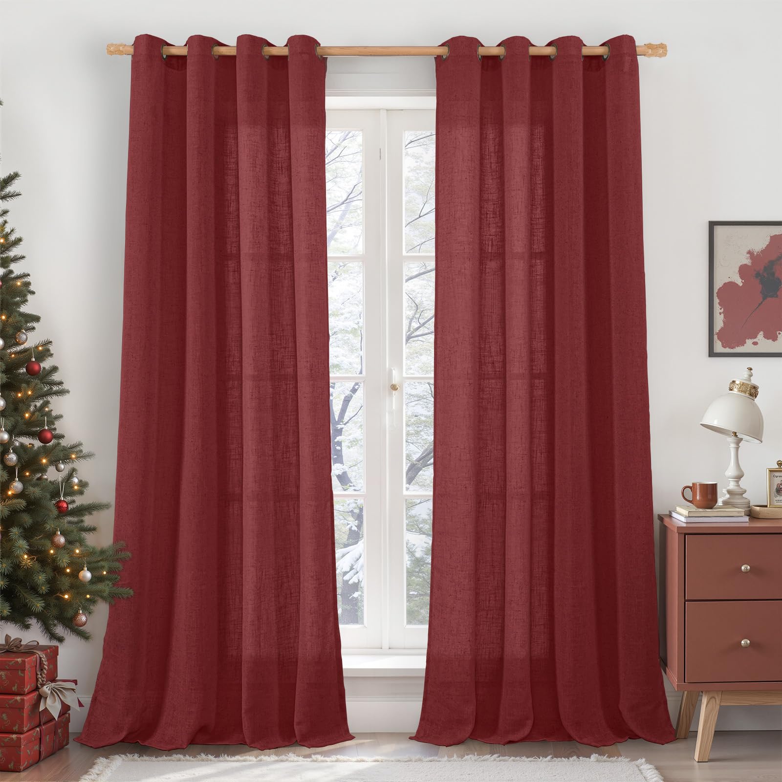LAMIT Natural Ivory Linen Semi Sheer Curtains 84 inch Length, Cream Light Filtering Soft Thick Neutral Living Room Drapes with Bronze Grommet for Bedroom/Farmhouse, 2 Panels, 52 x 84 Inch