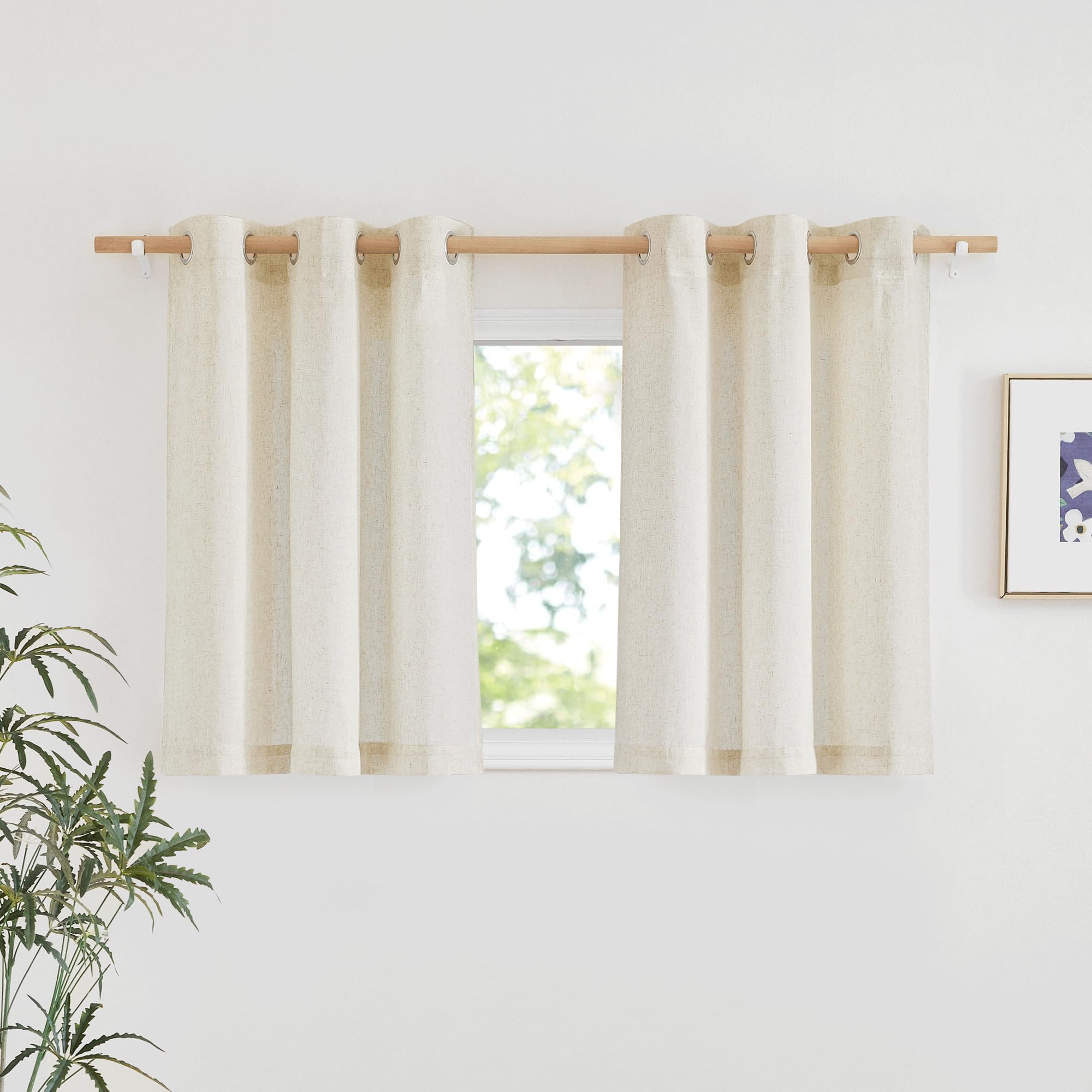 NICETOWN Natural Linen Curtains 84 inch Long 2 Panels Set, Grommet Top Thick Linen Burlap Semi Sheer Vertical Drapes Privacy Assured with Light Filtering for Bedroom/Living Room, W55 x L84
