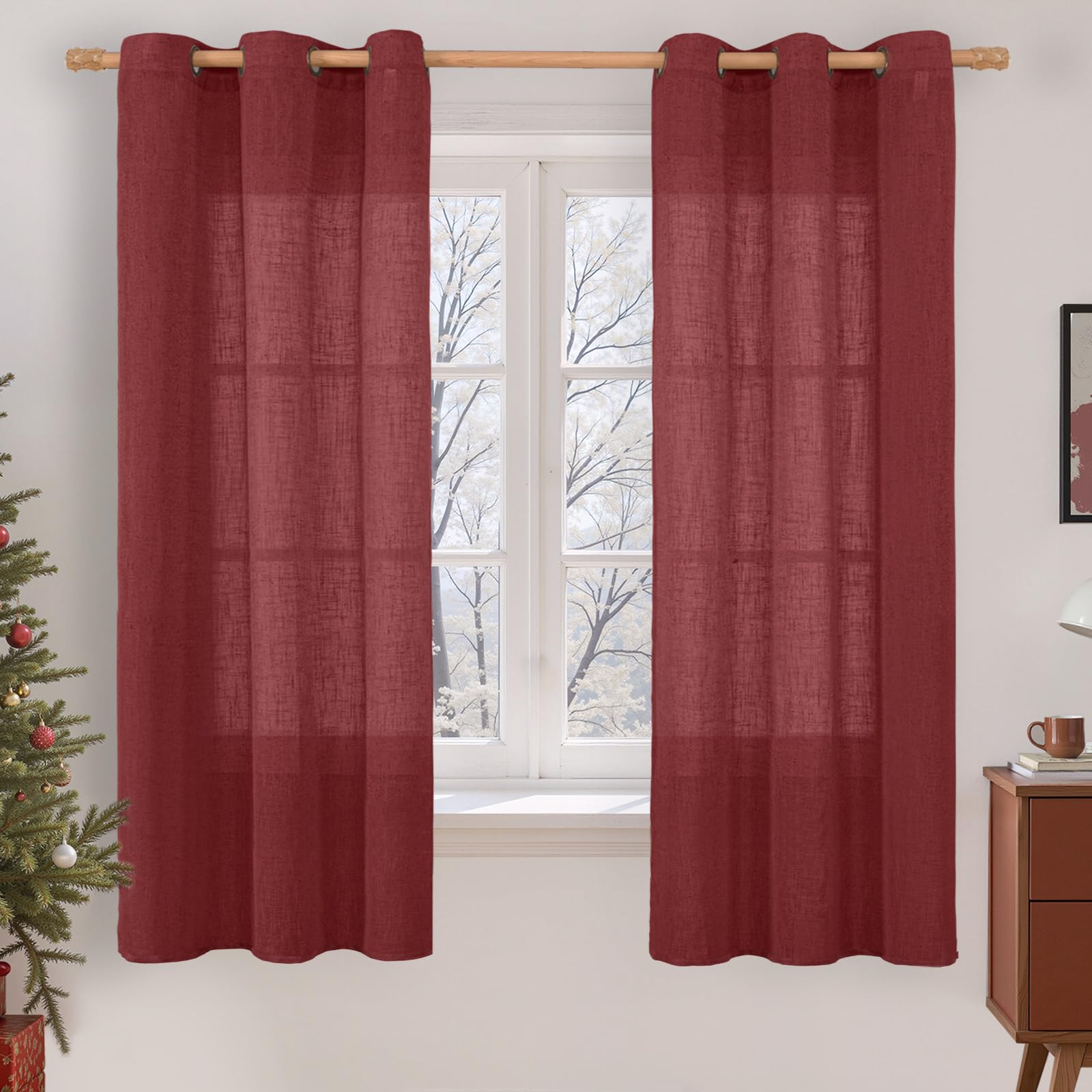LAMIT Natural Ivory Linen Semi Sheer Curtains 84 inch Length, Cream Light Filtering Soft Thick Neutral Living Room Drapes with Bronze Grommet for Bedroom/Farmhouse, 2 Panels, 52 x 84 Inch