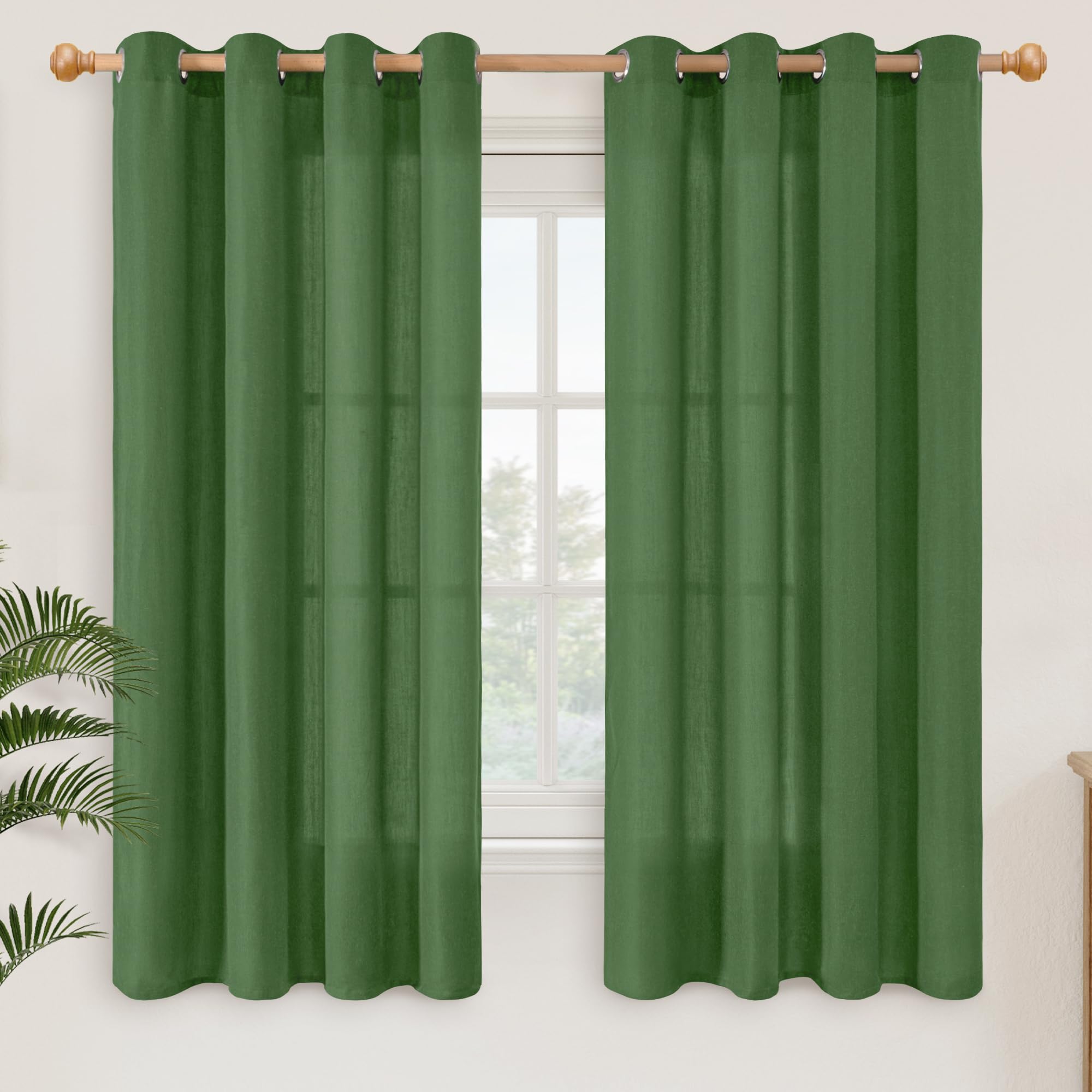 YoungsTex Linen Semi Sheer Curtains 63 Inch Length 2 Panels for Living Room - Light Filtering Drapes with Bronze Grommet Beige Window Treatments for Country Office Bedroom, 52 X 63 Inch