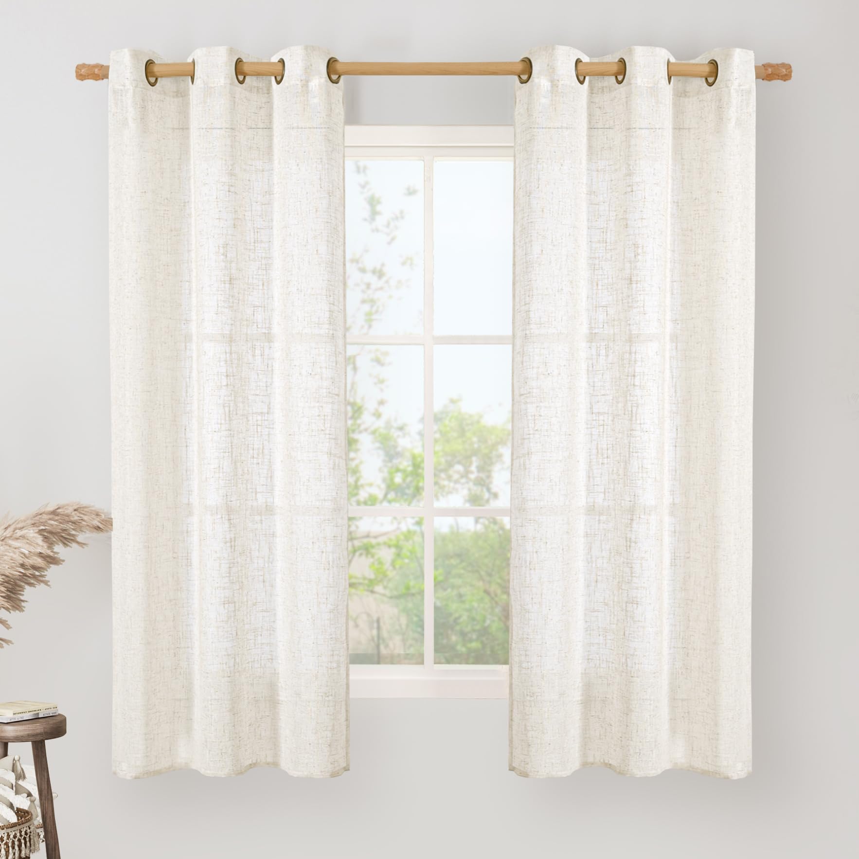 LAMIT Natural Ivory Linen Semi Sheer Curtains 84 inch Length, Cream Light Filtering Soft Thick Neutral Living Room Drapes with Bronze Grommet for Bedroom/Farmhouse, 2 Panels, 52 x 84 Inch