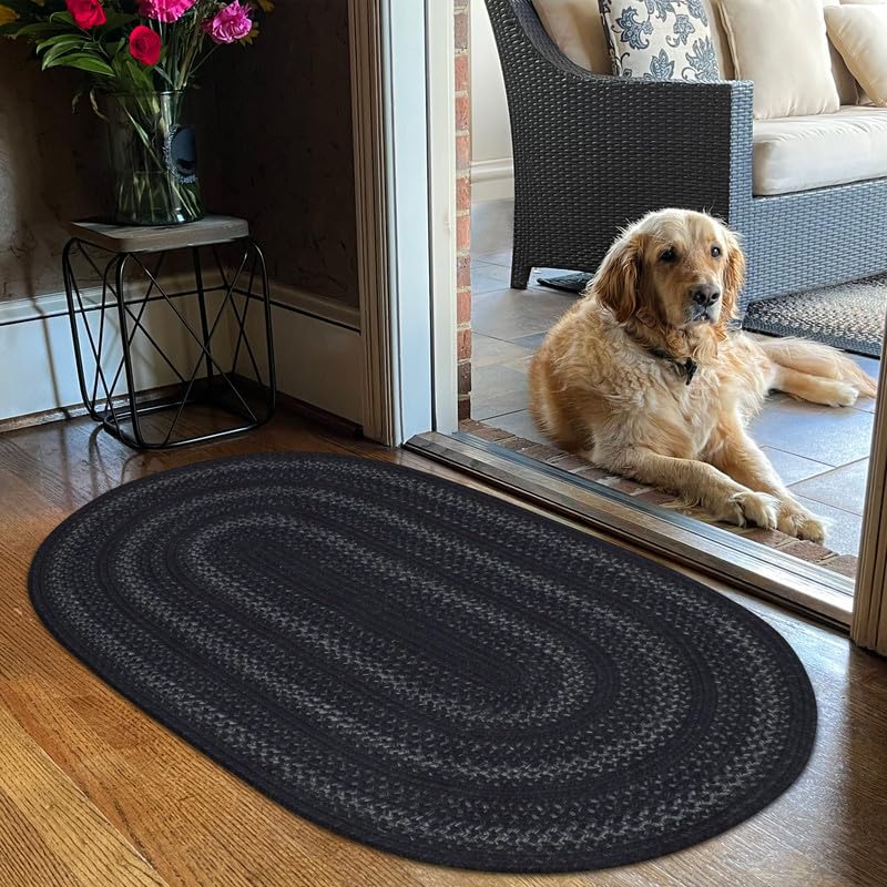 Homespice Gingerbread Black & Brown Braided Rug 20x30 - Jute Braided Kitchen Rugs for Country, Primitive Decor, Reversible, Pet-Friendly, Durable & Easy to Maintain