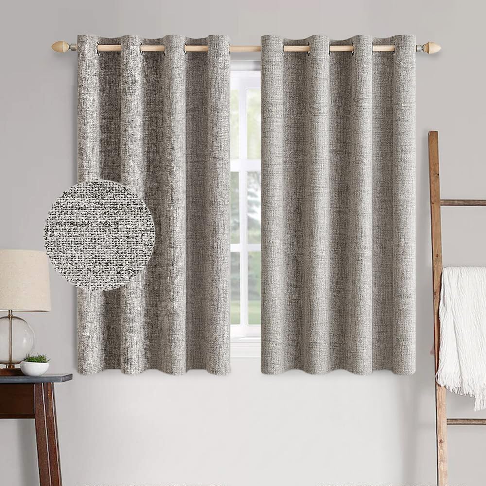 MIULEE 100% Blackout Linen Textured Curtains for Bedroom Solid Thermal Insulated Natural Beige Grommet Room Darkening Curtains & Drapes Luxury Decor for Living Room Nursery 52 x 96 Inch (2 Panels)