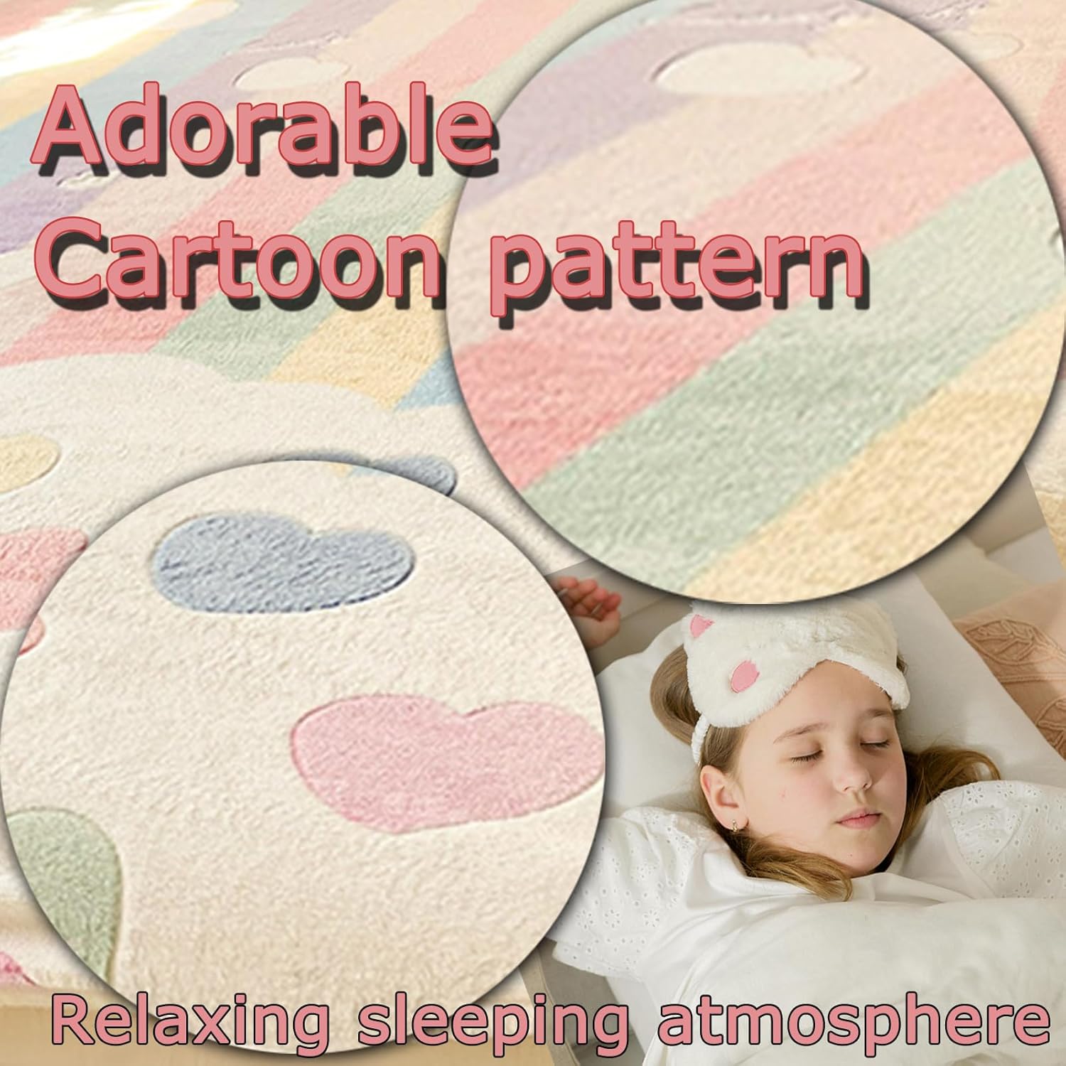MorroMorn Fleece Fitted Sheet Full Only, Super Soft Plush Bottom Sheet with 20" Deep Pocket, Pink Kawaii Cute for Girls Kids Teen Fall Winter Spring, No Pillowcases (Rainbow Love, Full Size)