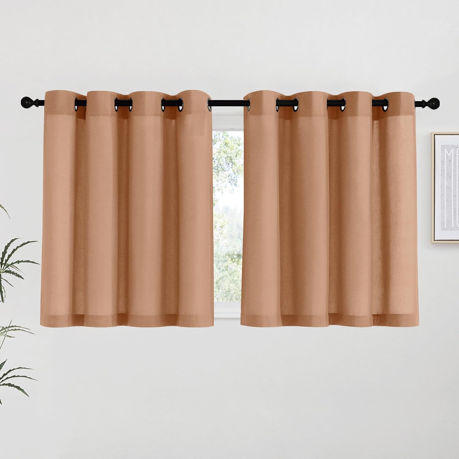 NICETOWN Natural Linen Curtains 84 inch Long 2 Panels Set, Grommet Top Thick Linen Burlap Semi Sheer Vertical Drapes Privacy Assured with Light Filtering for Bedroom/Living Room, W55 x L84