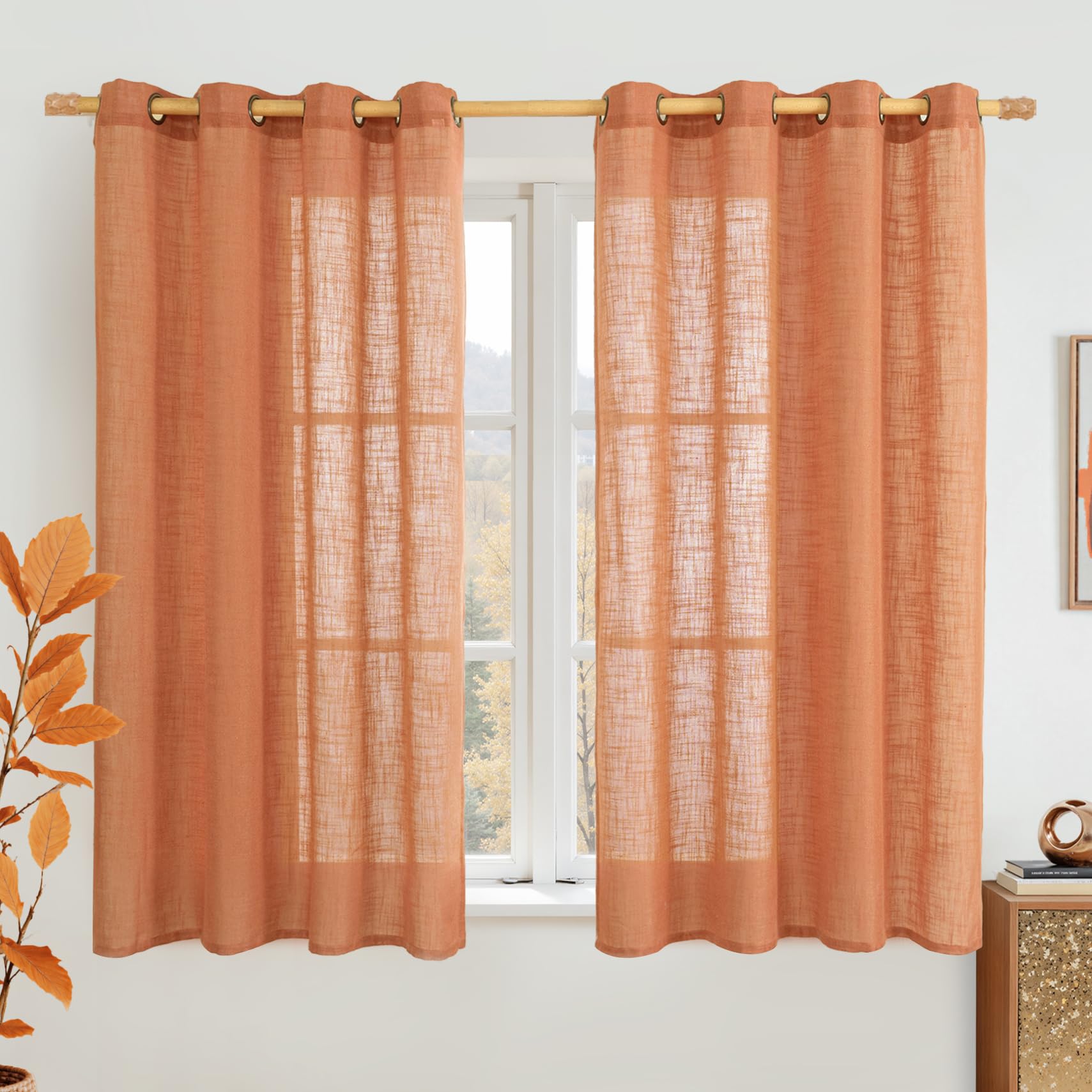 LAMIT Natural Ivory Linen Semi Sheer Curtains 84 inch Length, Cream Light Filtering Soft Thick Neutral Living Room Drapes with Bronze Grommet for Bedroom/Farmhouse, 2 Panels, 52 x 84 Inch