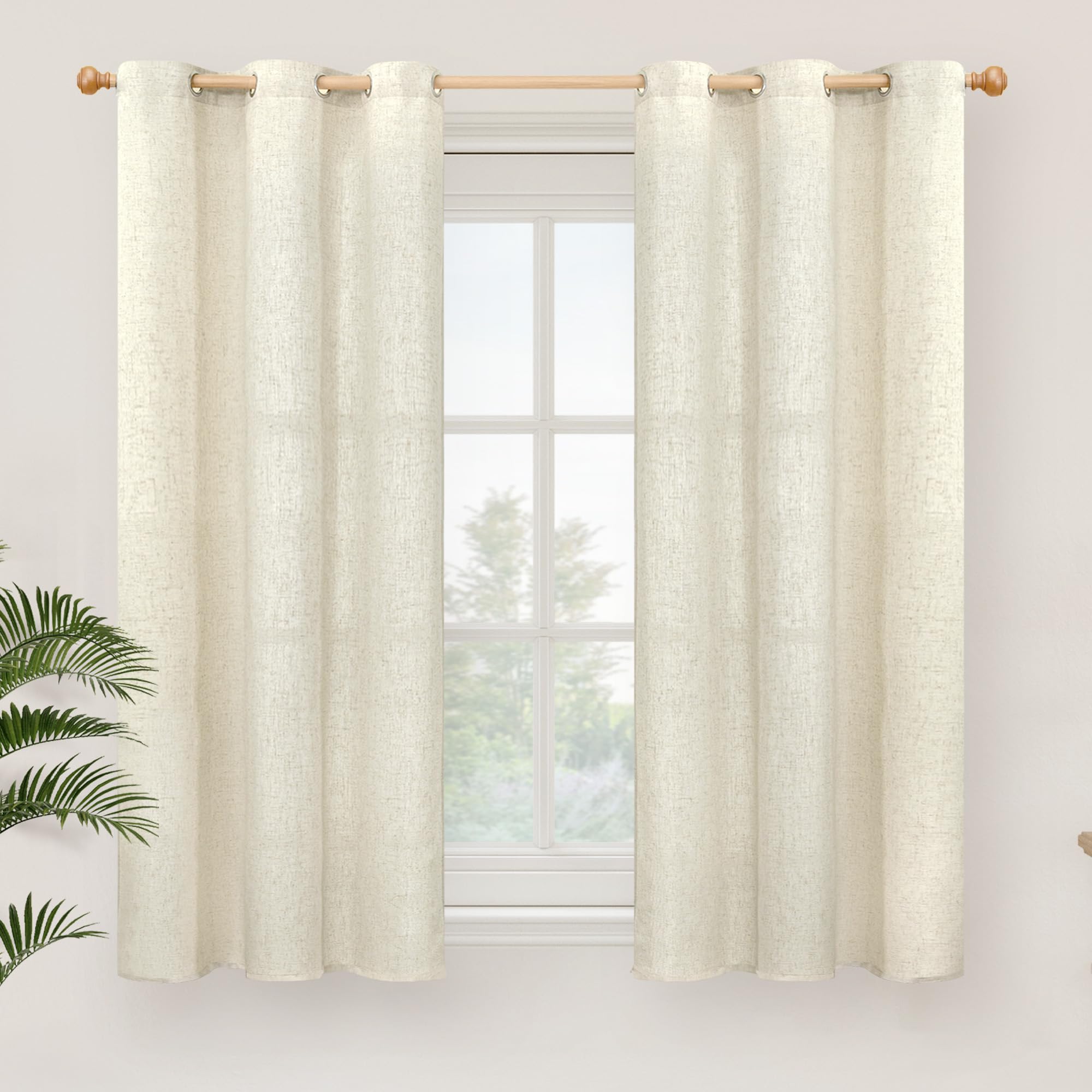 YoungsTex Linen Semi Sheer Curtains 63 Inch Length 2 Panels for Living Room - Light Filtering Drapes with Bronze Grommet Beige Window Treatments for Country Office Bedroom, 52 X 63 Inch