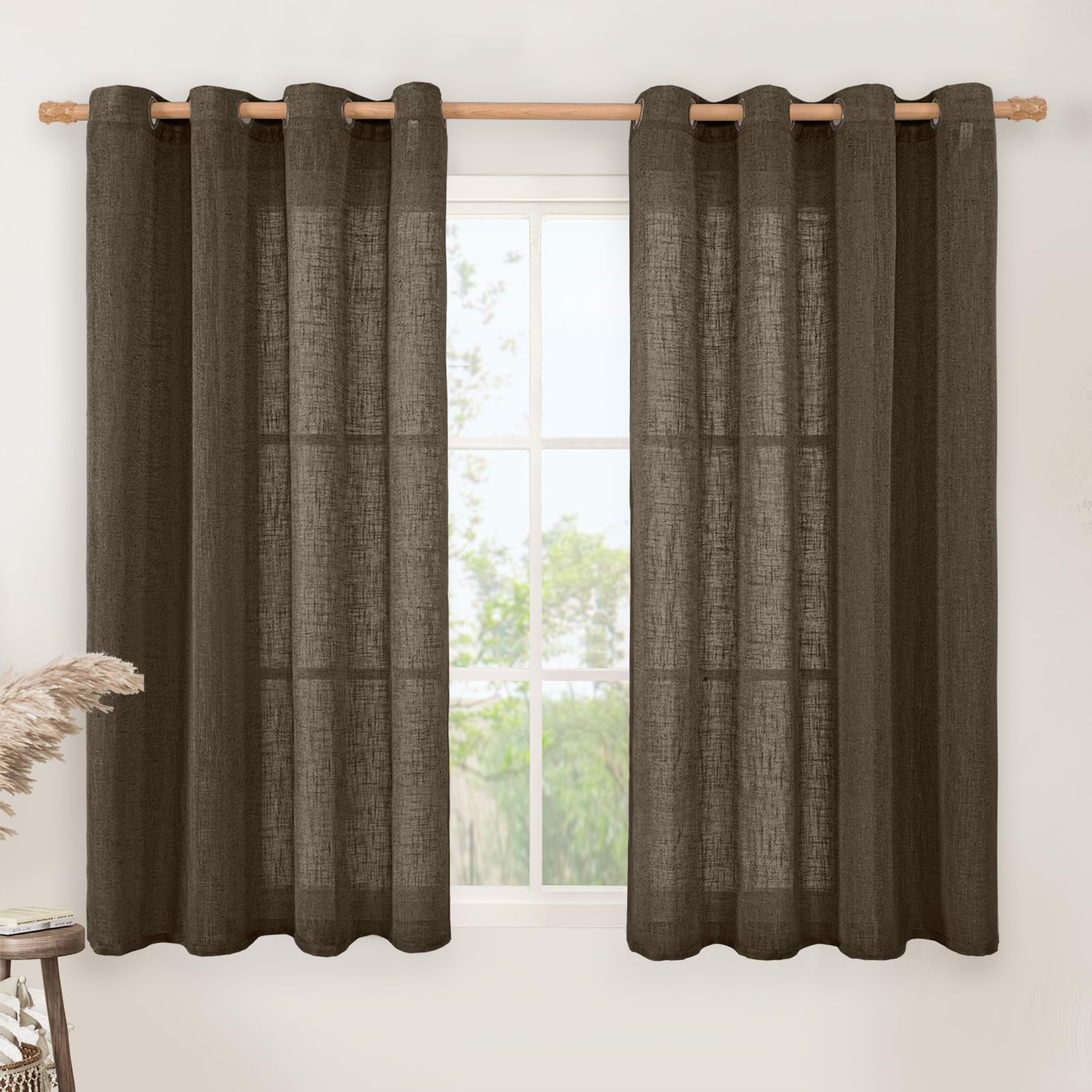 LAMIT Natural Ivory Linen Semi Sheer Curtains 84 inch Length, Cream Light Filtering Soft Thick Neutral Living Room Drapes with Bronze Grommet for Bedroom/Farmhouse, 2 Panels, 52 x 84 Inch