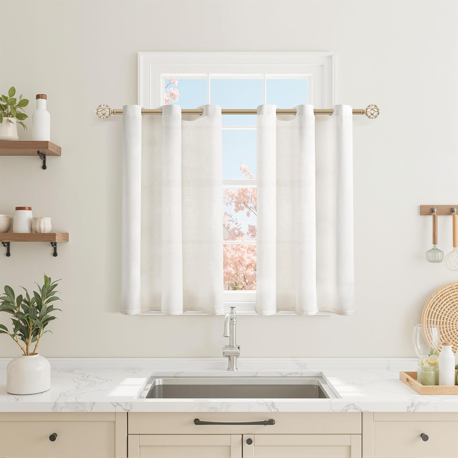 Natural Cream Linen Curtains 84 Inch Length 2 Panels for Living Room Bedroom, Light Filtering Sheer Curtains 84 Inches, Modern Farmhouse Grommet Semi Sheer Soft Privacy Drapes
