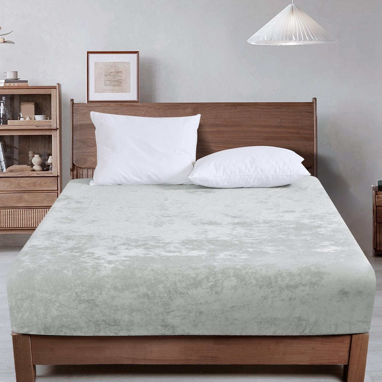 PHF Truly Velvet Fitted Sheet Only Queen Size, Luxury Super Soft Cozy Fuzzy Fleece Bottom Sheet with Deep Pocket Up to 16",Suitable for Fall Winter Spring, No Pillowcases, Charcoal/Dark Grey