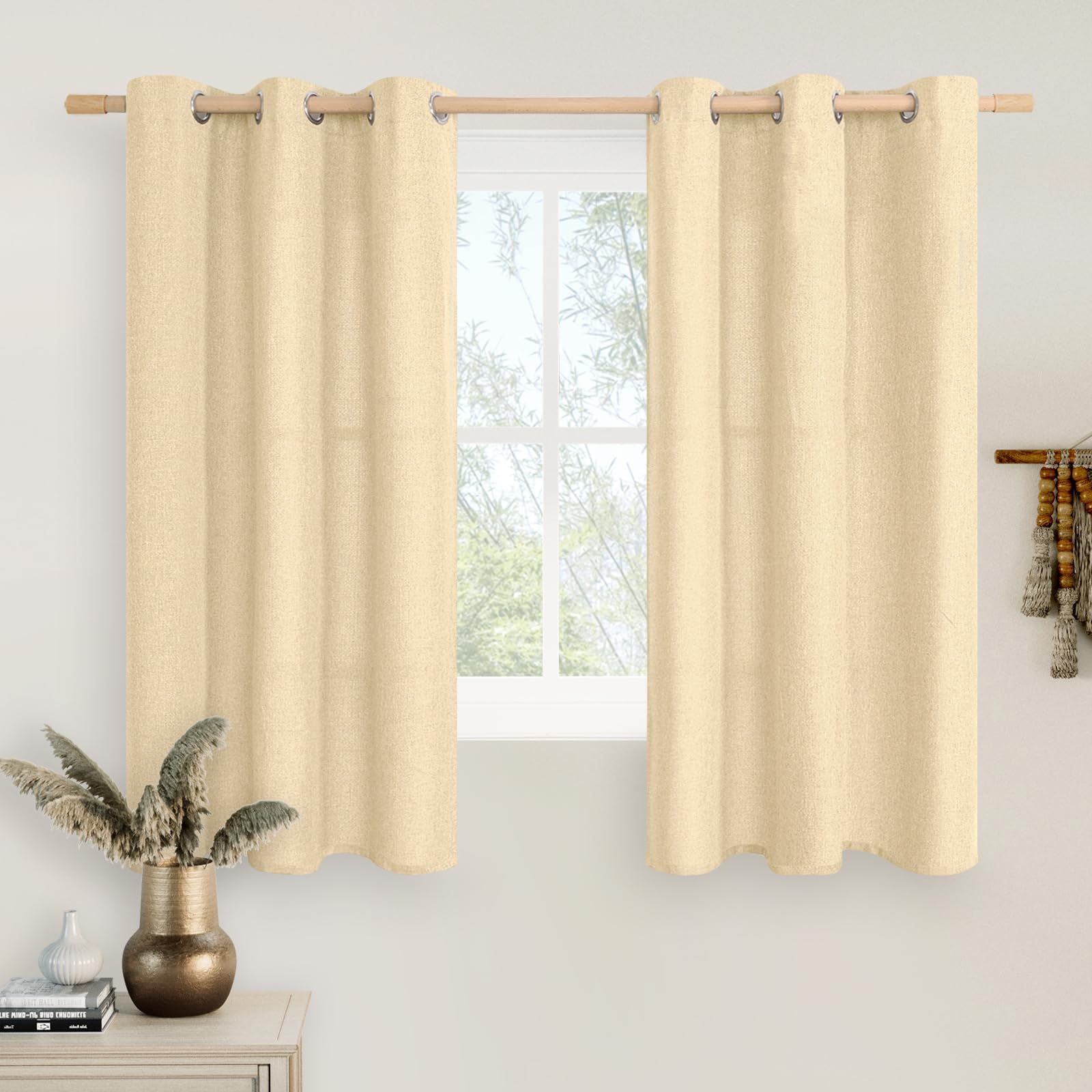 LAMIT Linen Curtains 84 inch Length 2 Panels, Grommet Thick Soft Light Filtering Curtains Privacy Living Room Window Drapes for Bedroom/Farmhouse, W52 x L84, Natural Beige
