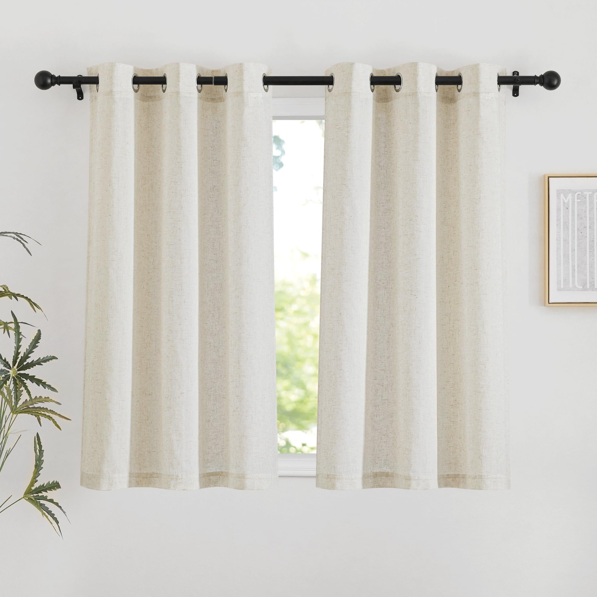 NICETOWN Natural Linen Curtains 84 inch Long 2 Panels Set, Grommet Top Thick Linen Burlap Semi Sheer Vertical Drapes Privacy Assured with Light Filtering for Bedroom/Living Room, W55 x L84