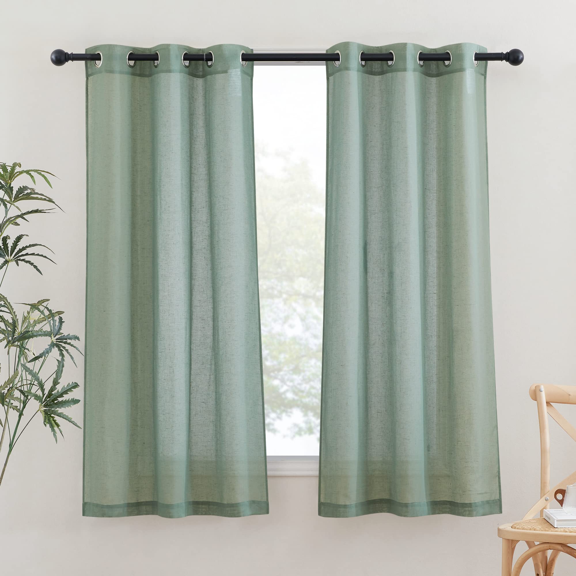 NICETOWN Semi Sheer Linen Curtains for Bedroom 84 inches Long, Grommet Privacy Vertical Farmhouse Window with Light Filtering for Living Room, Natural, W52 x L84, 2 Pieces