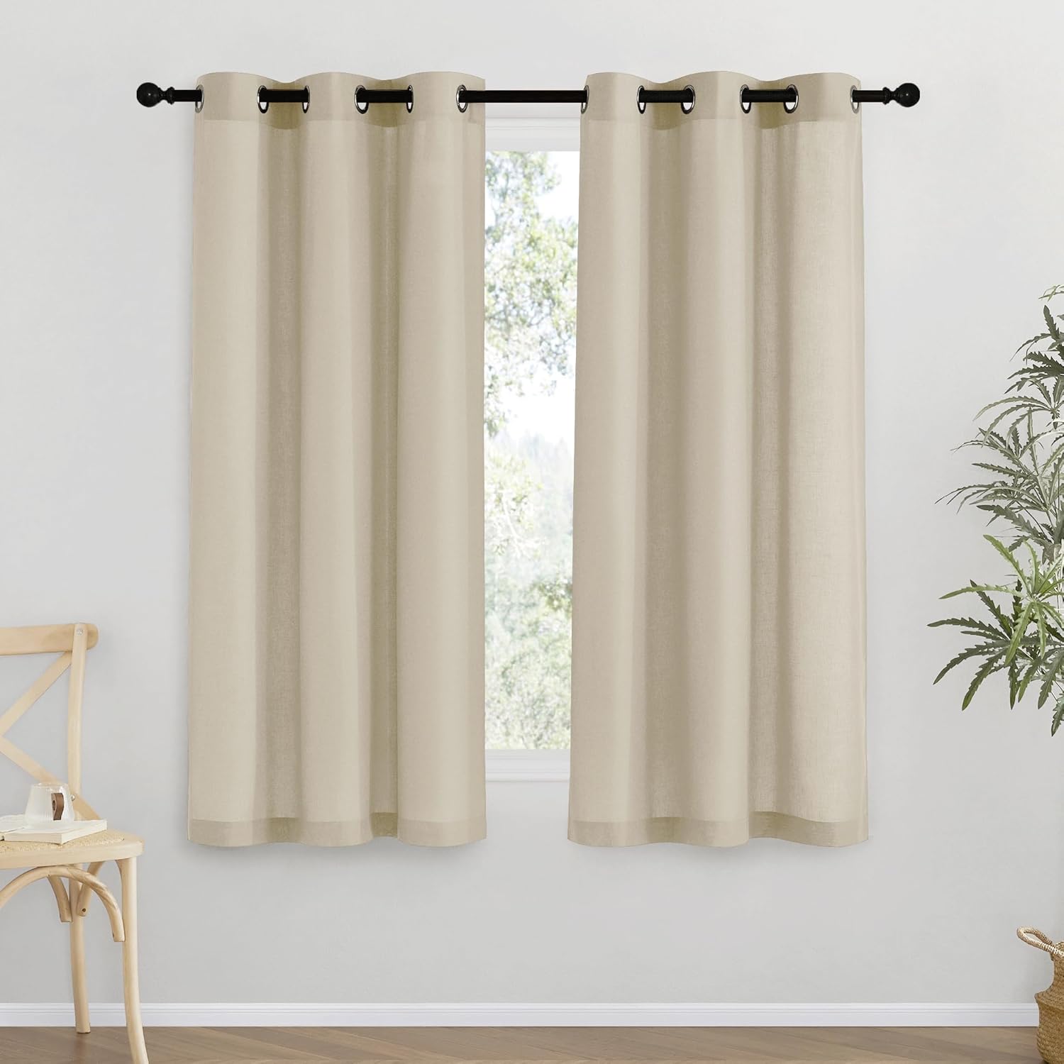 NICETOWN Natural Linen Curtains 84 inch Long 2 Panels Set, Grommet Top Thick Linen Burlap Semi Sheer Vertical Drapes Privacy Assured with Light Filtering for Bedroom/Living Room, W55 x L84