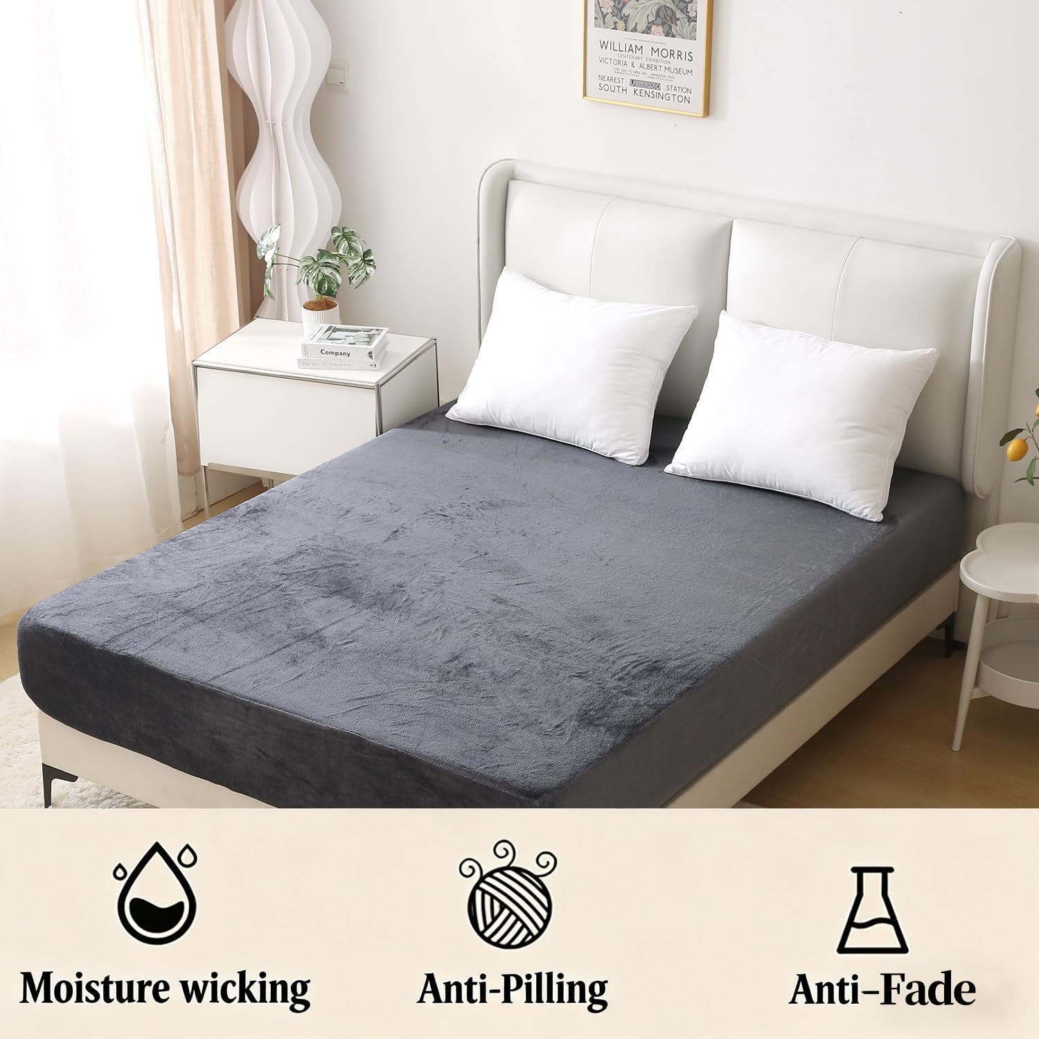 Nokolulu Queen Velvet Fleece Fitted Sheet Only - Ultra Soft Fuzzy Fluffy Plush Flannel Bottom Sheet - 16" Extra Deep Pocket - Cozy Skin-Friendly All Season Bedding (Dark Grey, 60"x80")