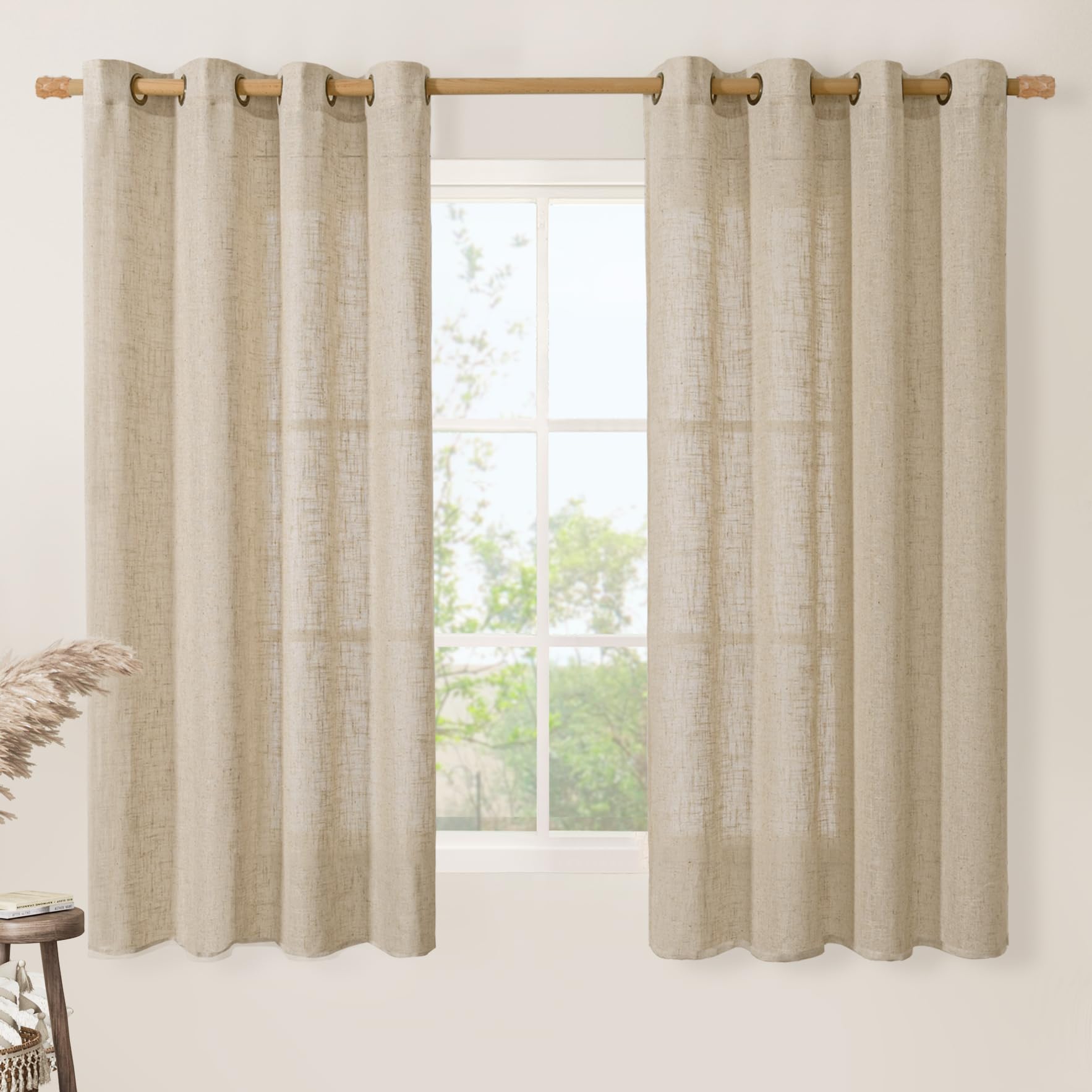 LAMIT Natural Ivory Linen Semi Sheer Curtains 84 inch Length, Cream Light Filtering Soft Thick Neutral Living Room Drapes with Bronze Grommet for Bedroom/Farmhouse, 2 Panels, 52 x 84 Inch
