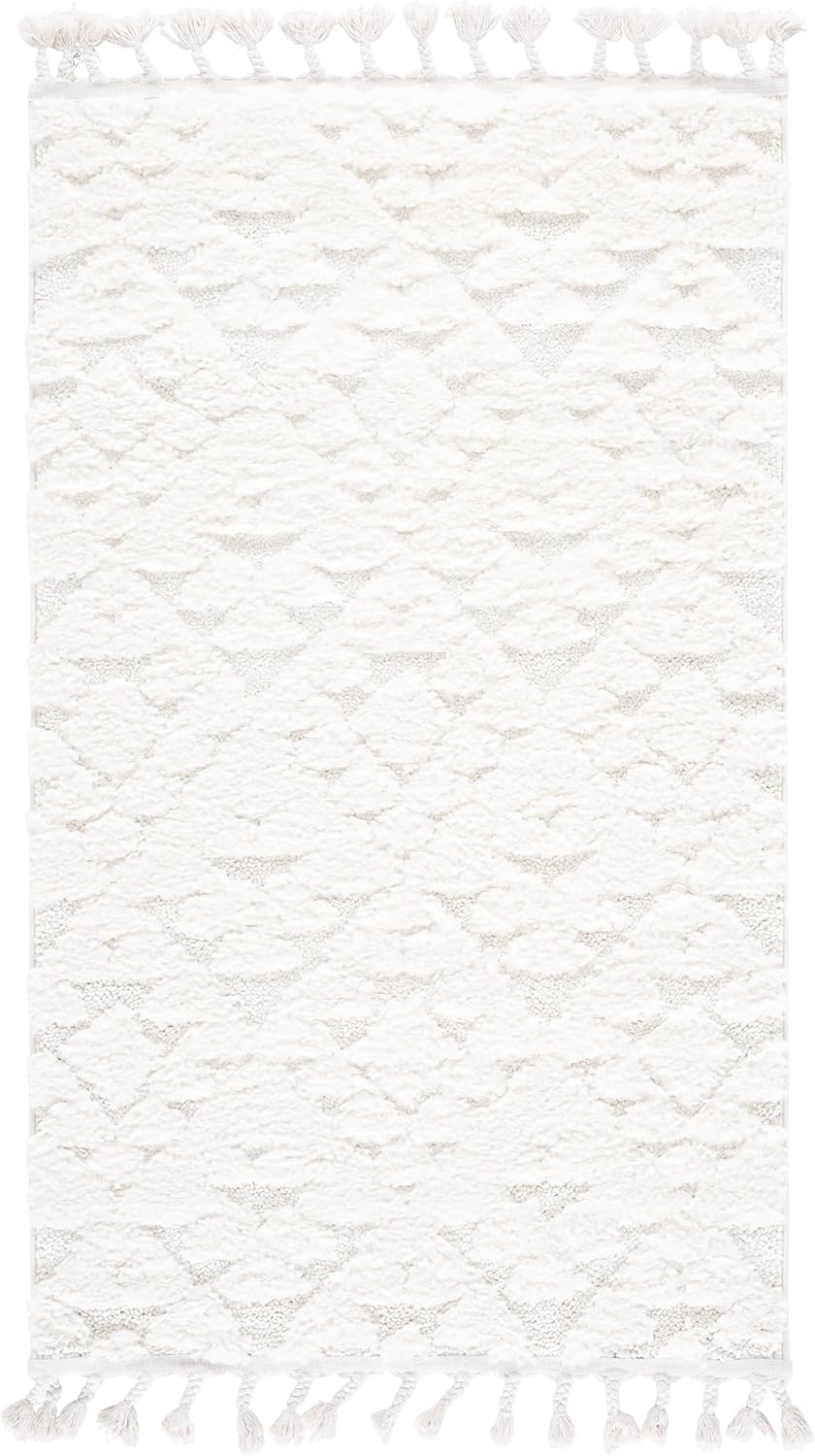 SAFAVIEH Area Rug 3x5 - Moroccan Tassel Shag Collection - Ivory, Non-Shedding & Easy to Clean, Plush High-Low Texture, Ideal for Living Room, Bedroom, Dining Space (MTS688C)