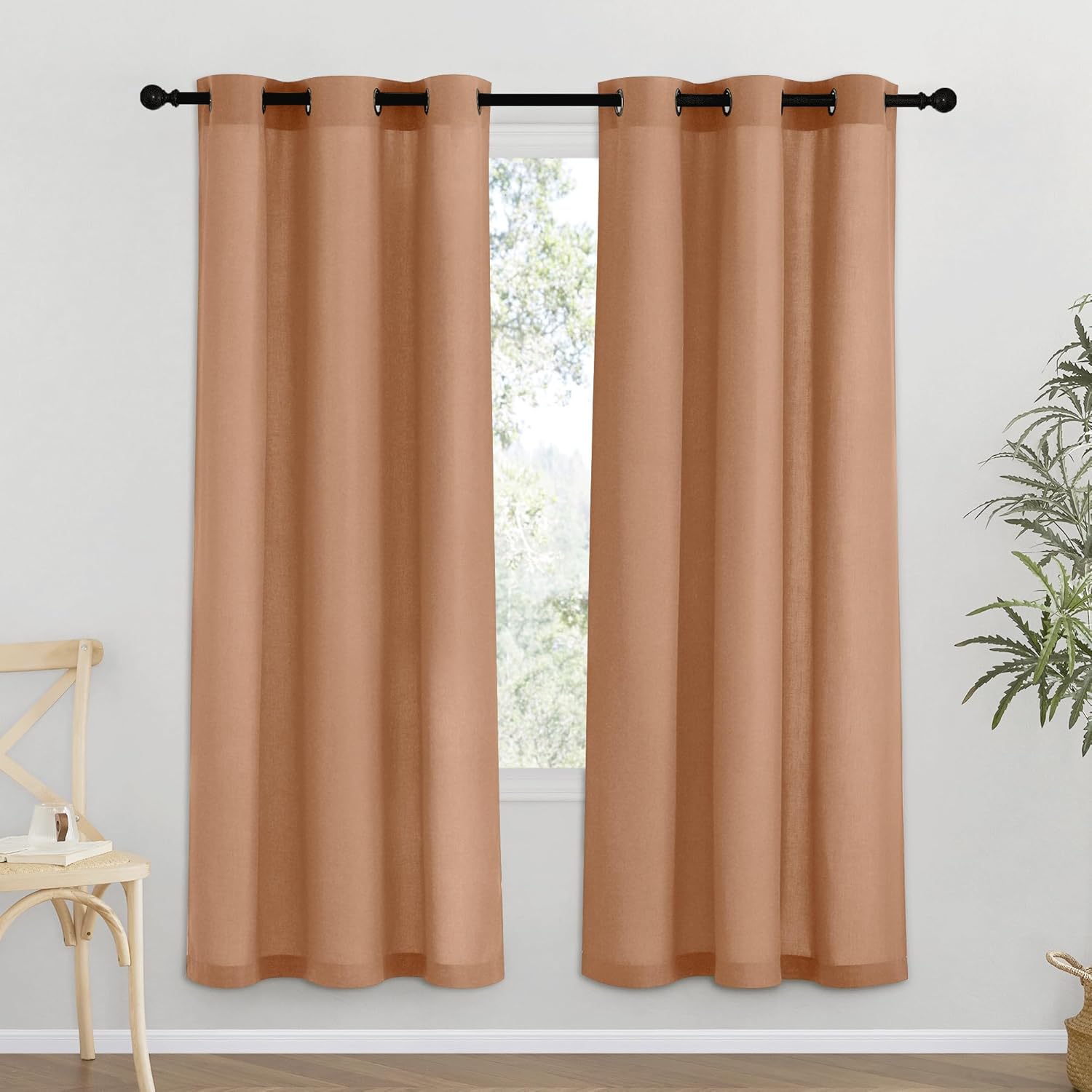 NICETOWN Natural Linen Curtains 84 inch Long 2 Panels Set, Grommet Top Thick Linen Burlap Semi Sheer Vertical Drapes Privacy Assured with Light Filtering for Bedroom/Living Room, W55 x L84