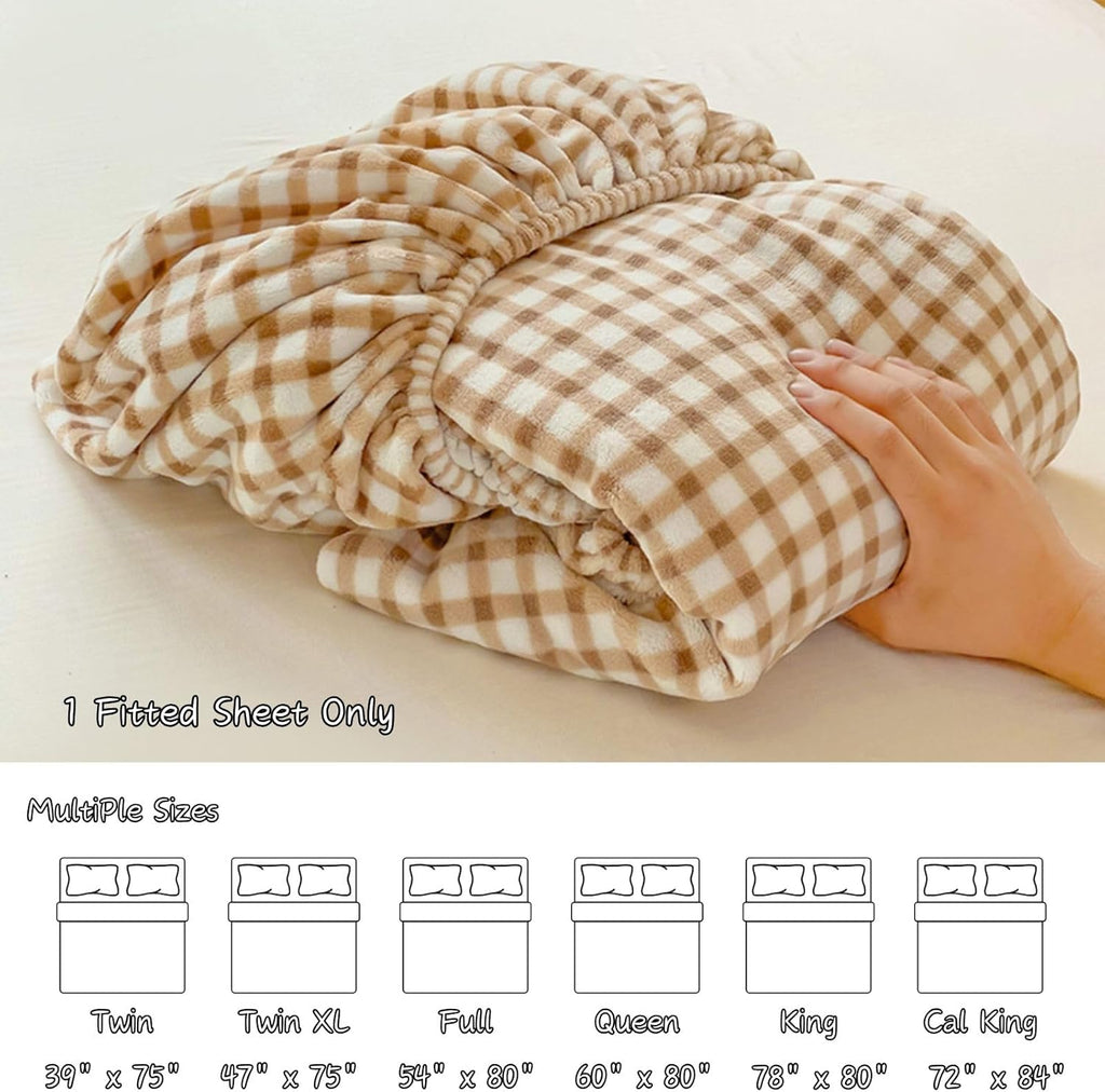 ZIQINPSQ Luxury Flannel Fleece Fitted Sheet Twin XL | 15" Deep Pocket Microfiber Bedding | Elastic Bottom (Khaki)