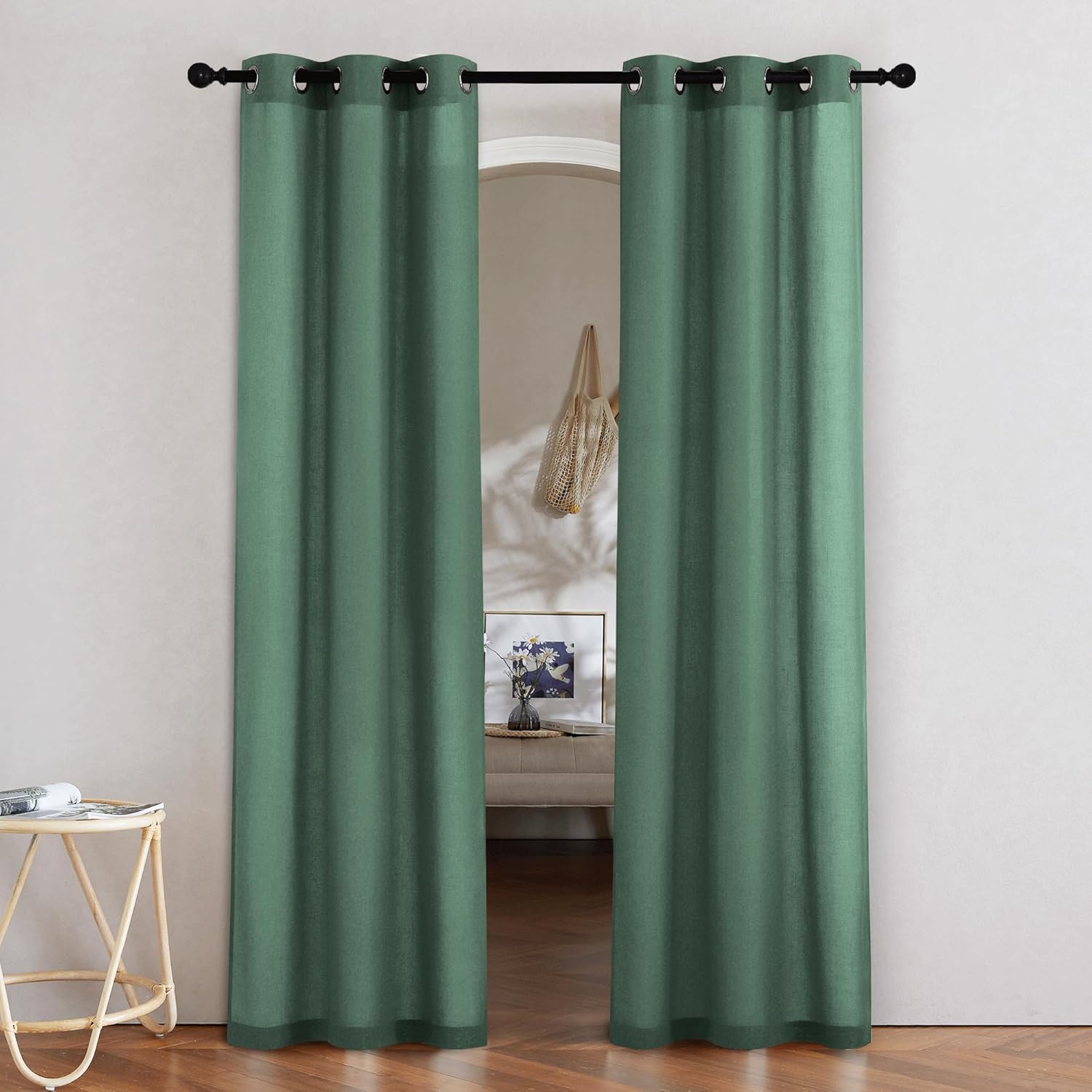 NICETOWN Natural Linen Curtains 84 inch Long 2 Panels Set, Grommet Top Thick Linen Burlap Semi Sheer Vertical Drapes Privacy Assured with Light Filtering for Bedroom/Living Room, W55 x L84