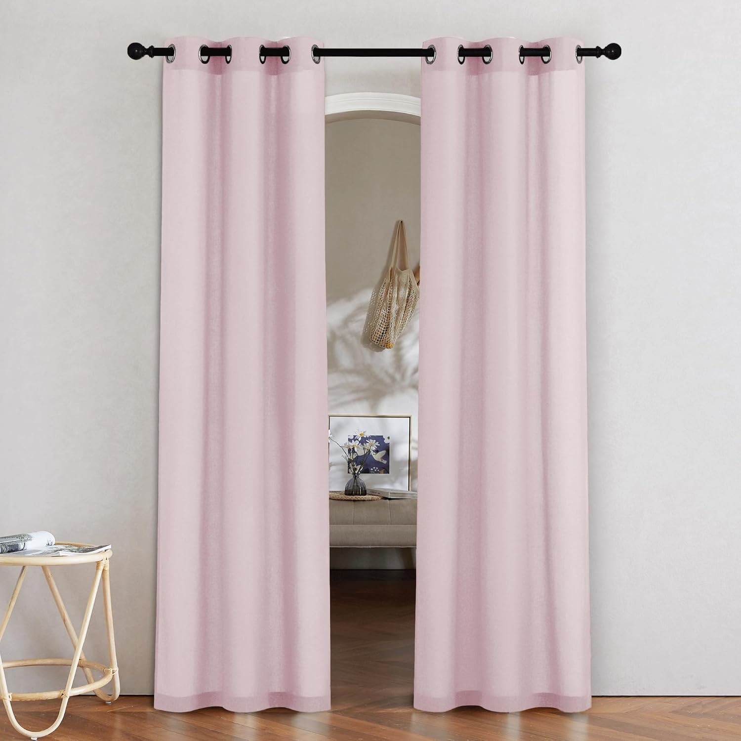 NICETOWN Natural Linen Curtains 84 inch Long 2 Panels Set, Grommet Top Thick Linen Burlap Semi Sheer Vertical Drapes Privacy Assured with Light Filtering for Bedroom/Living Room, W55 x L84