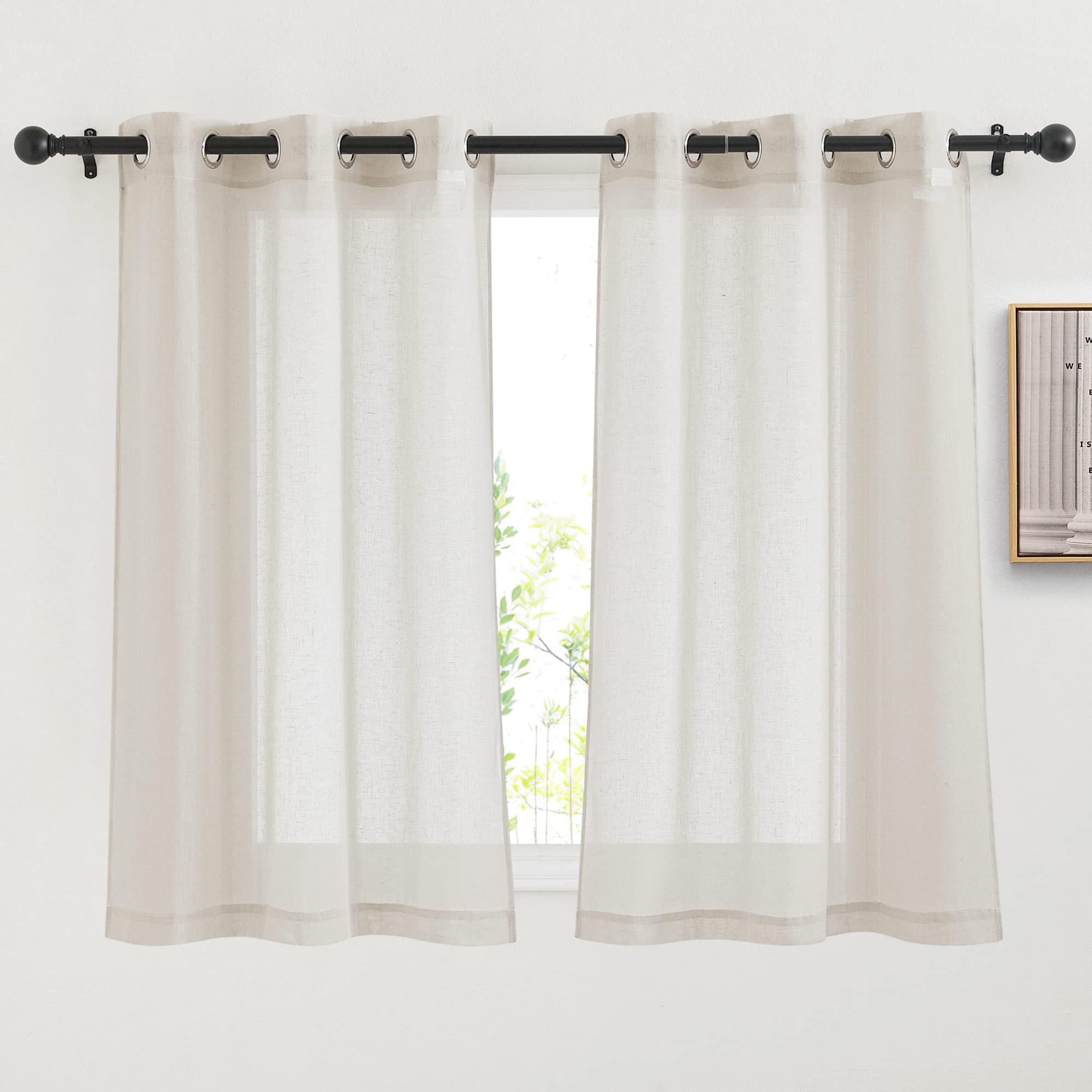 NICETOWN Semi Sheer Linen Curtains for Bedroom 84 inches Long, Grommet Privacy Vertical Farmhouse Window with Light Filtering for Living Room, Natural, W52 x L84, 2 Pieces