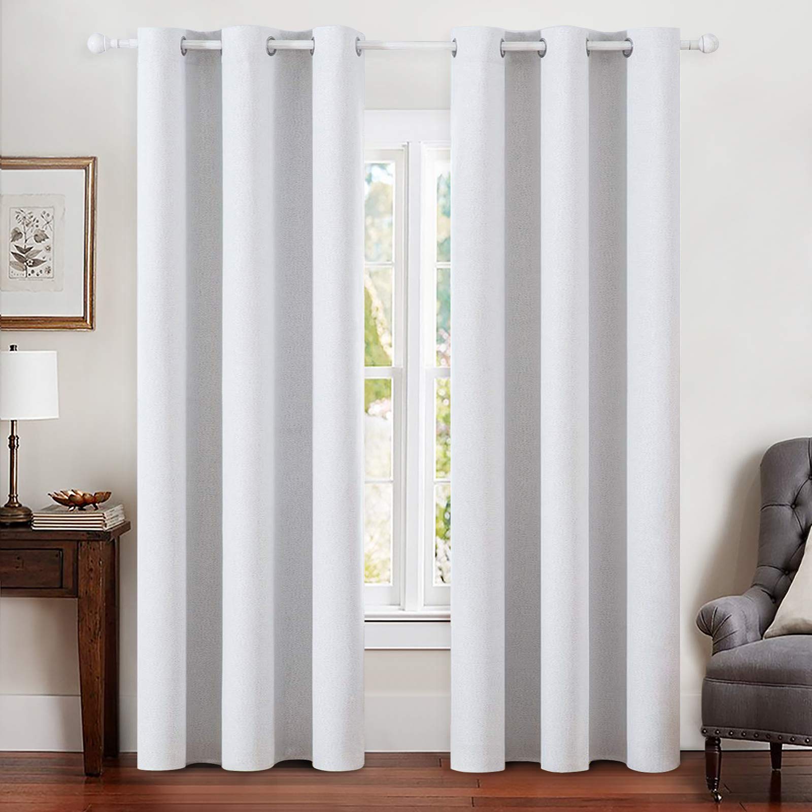 MIULEE 100% Blackout Linen Textured Curtains for Bedroom Solid Thermal Insulated Cream Grommet Room Darkening Curtains & Drapes Luxury Decor for Living Room Nursery 52 x 84 Inch (2 Panels)