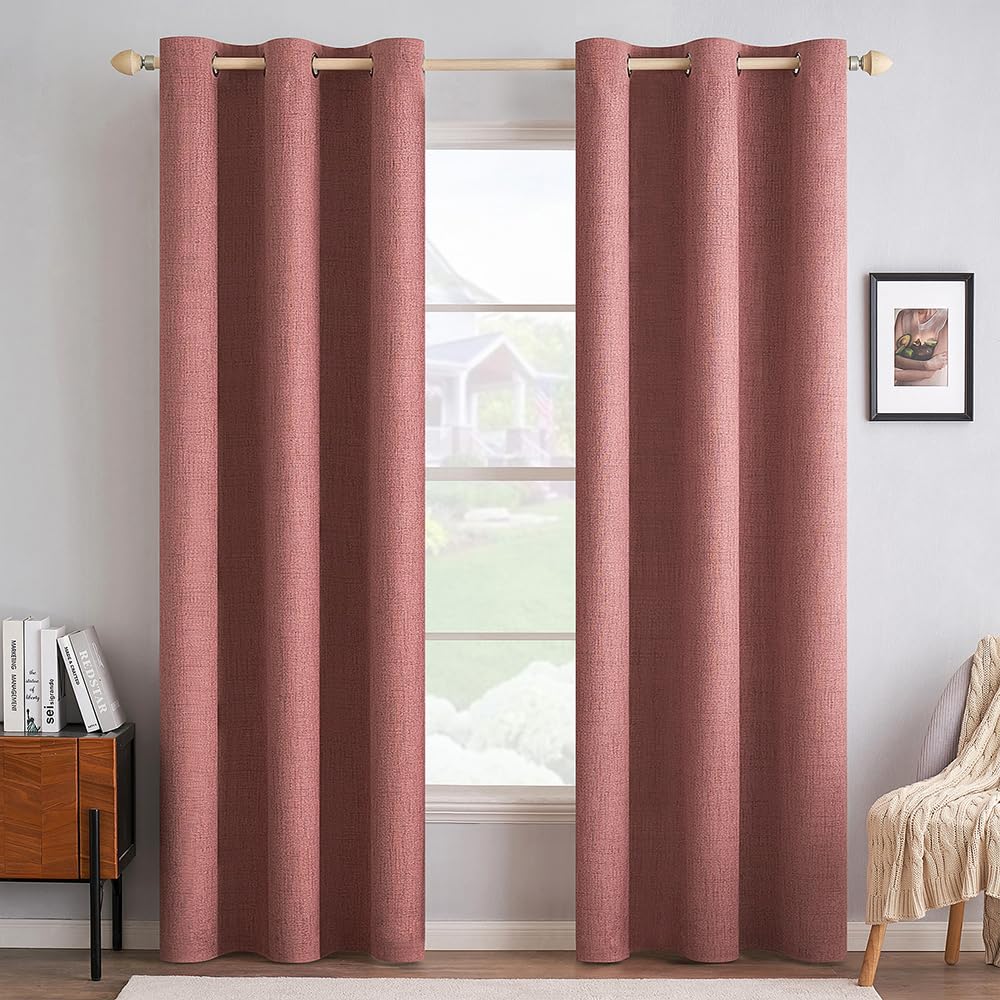 MIULEE 100% Blackout Linen Textured Curtains for Bedroom Solid Thermal Insulated Cream Grommet Room Darkening Curtains & Drapes Luxury Decor for Living Room Nursery 52 x 84 Inch (2 Panels)