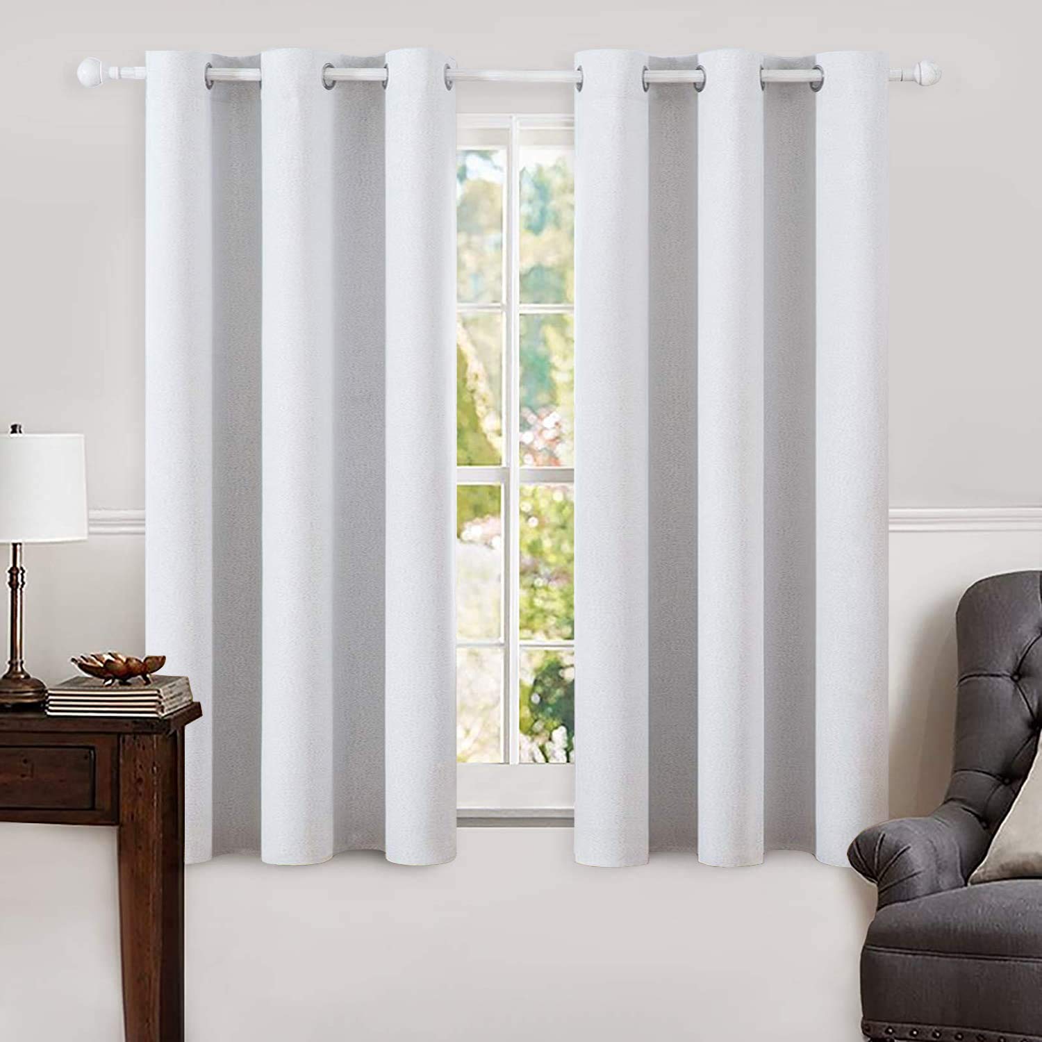 MIULEE 100% Blackout Linen Textured Curtains for Bedroom Solid Thermal Insulated Cream Grommet Room Darkening Curtains & Drapes Luxury Decor for Living Room Nursery 52 x 84 Inch (2 Panels)
