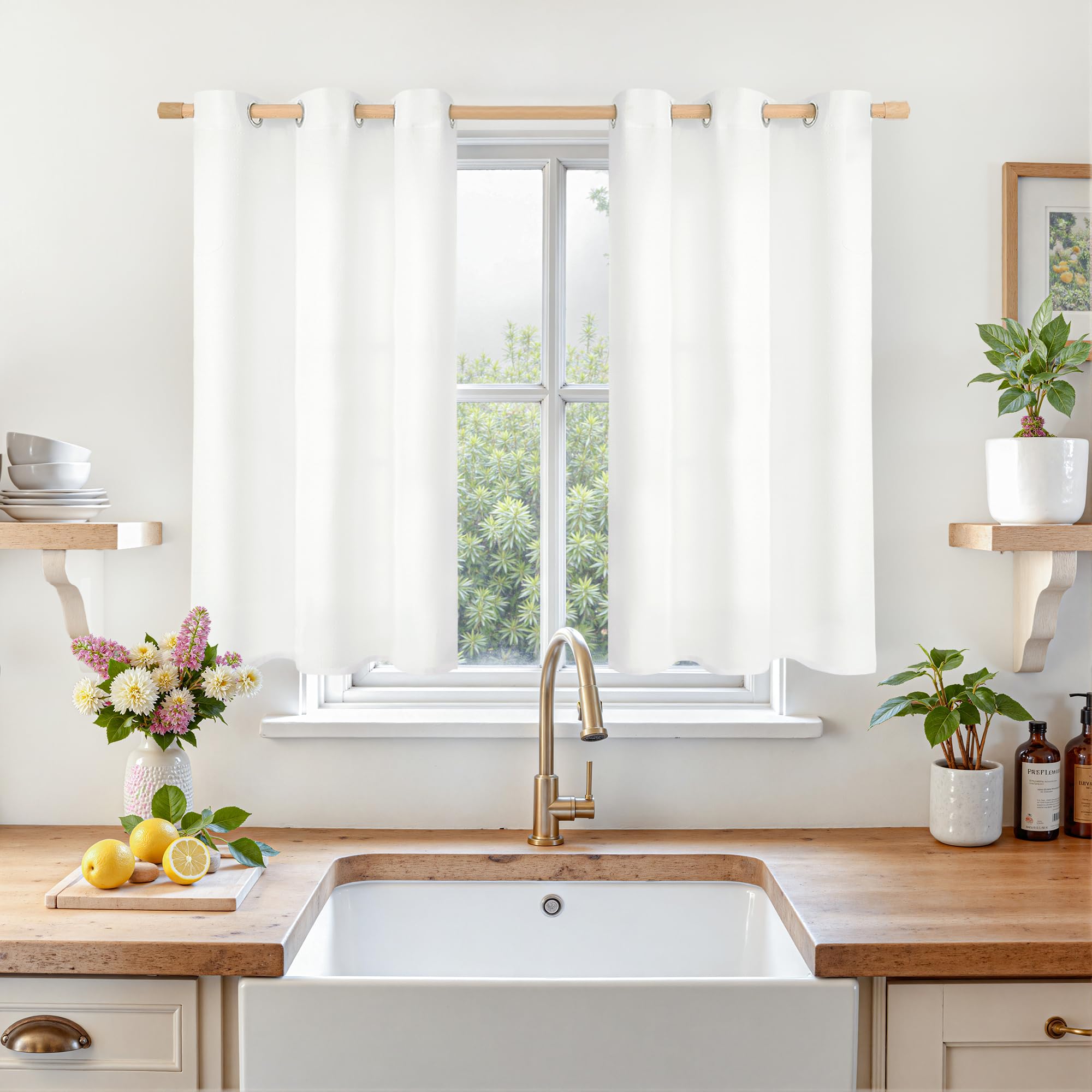 LAMIT Linen Curtains 84 inch Length 2 Panels, Grommet Thick Soft Light Filtering Curtains Privacy Living Room Window Drapes for Bedroom/Farmhouse, W52 x L84, Natural Beige