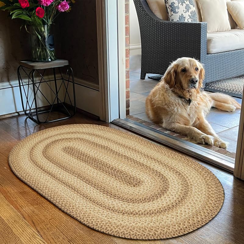 Homespice Gingerbread Black & Brown Braided Rug 20x30 - Jute Braided Kitchen Rugs for Country, Primitive Decor, Reversible, Pet-Friendly, Durable & Easy to Maintain