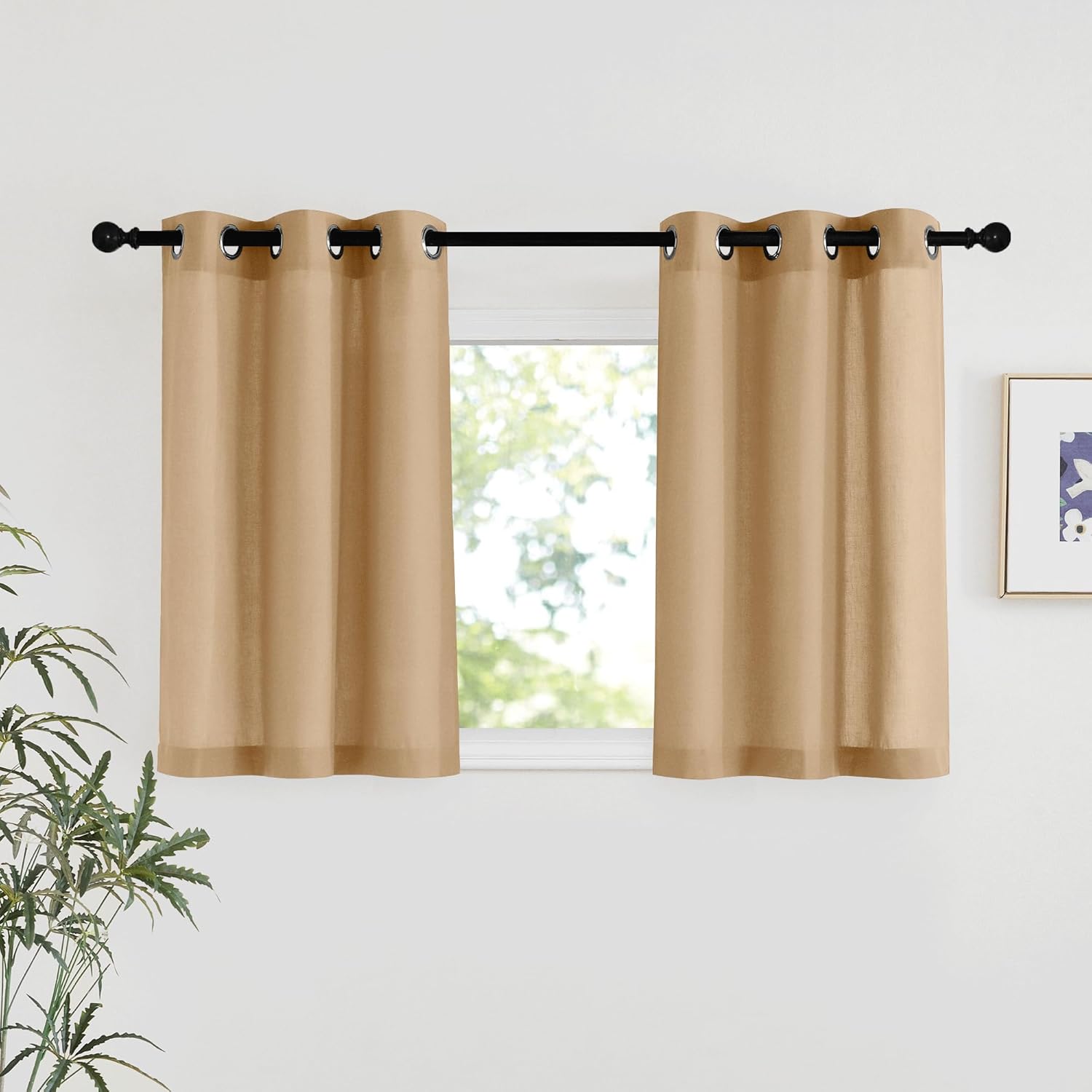 NICETOWN Natural Linen Curtains 84 inch Long 2 Panels Set, Grommet Top Thick Linen Burlap Semi Sheer Vertical Drapes Privacy Assured with Light Filtering for Bedroom/Living Room, W55 x L84