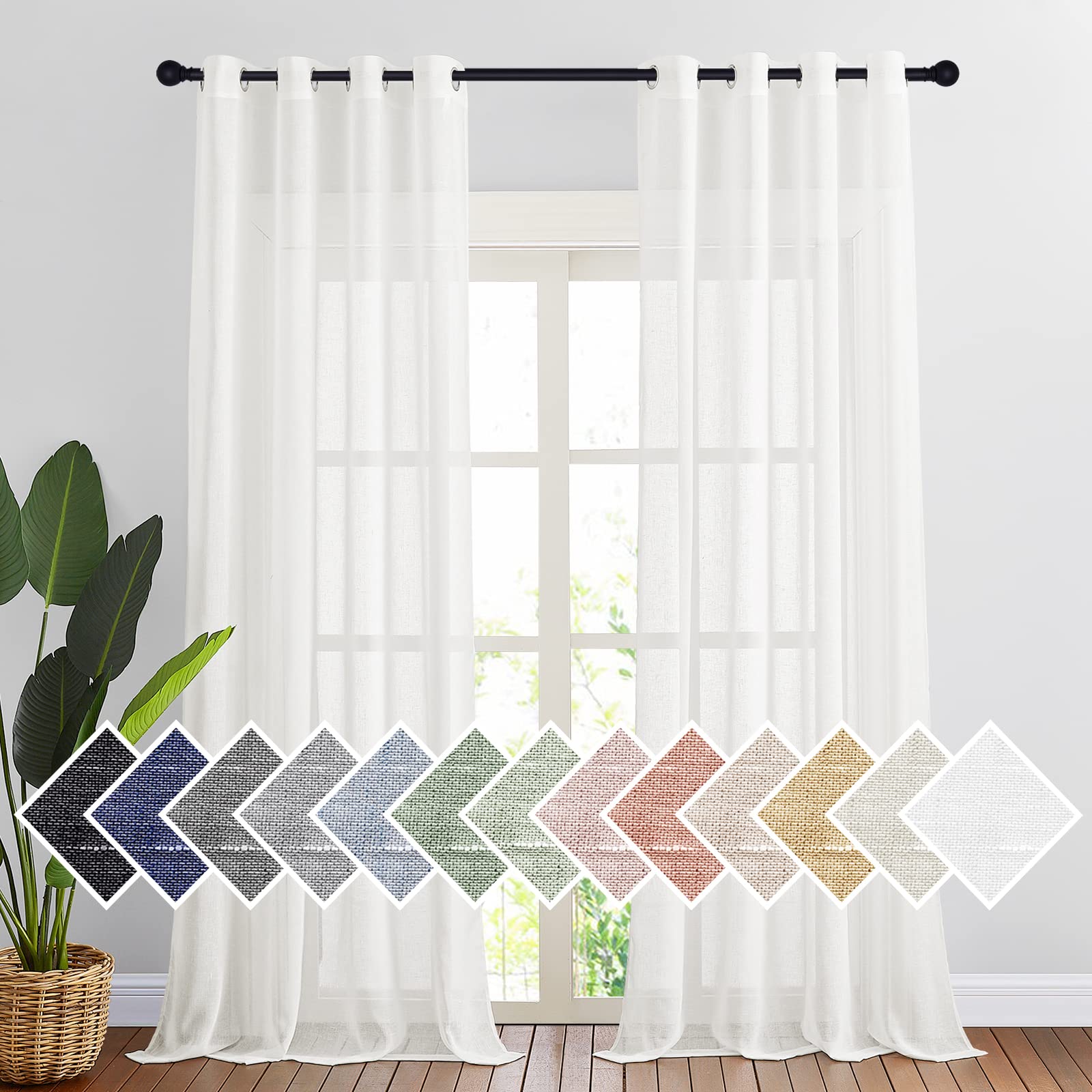 NICETOWN Semi Sheer Linen Curtains for Bedroom 84 inches Long, Grommet Privacy Vertical Farmhouse Window with Light Filtering for Living Room, Natural, W52 x L84, 2 Pieces