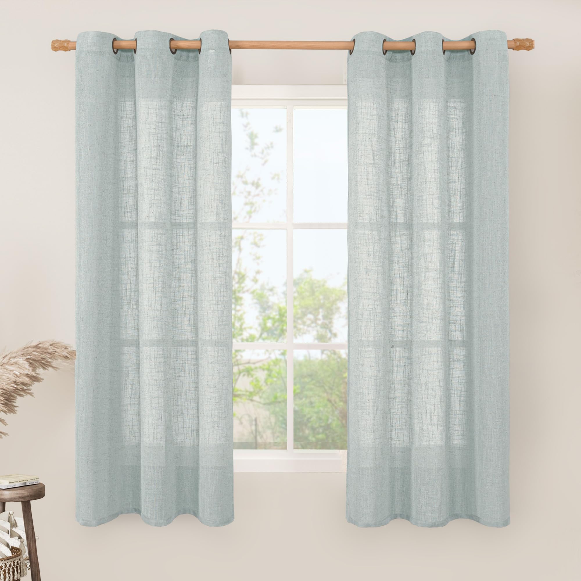 LAMIT Natural Ivory Linen Semi Sheer Curtains 84 inch Length, Cream Light Filtering Soft Thick Neutral Living Room Drapes with Bronze Grommet for Bedroom/Farmhouse, 2 Panels, 52 x 84 Inch