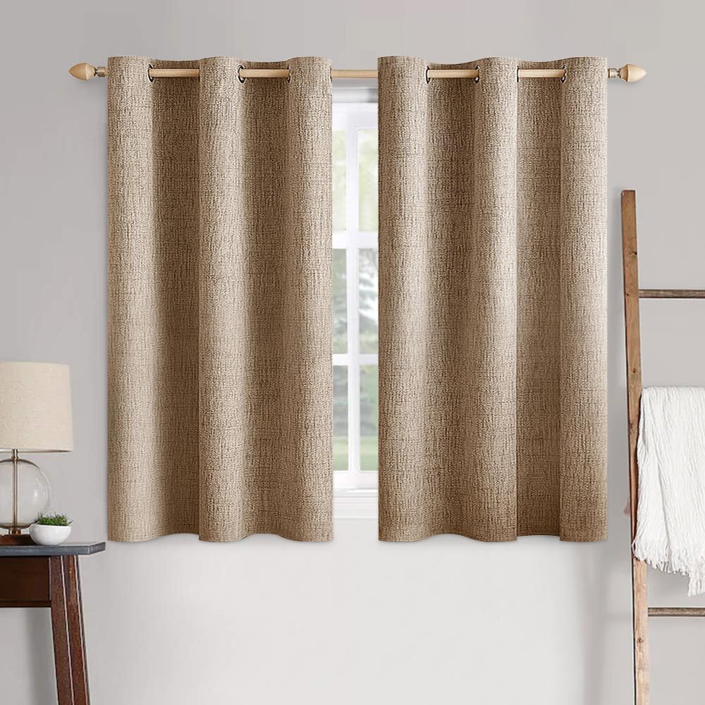 MIULEE 100% Blackout Linen Textured Curtains for Bedroom Solid Thermal Insulated Cream Grommet Room Darkening Curtains & Drapes Luxury Decor for Living Room Nursery 52 x 84 Inch (2 Panels)