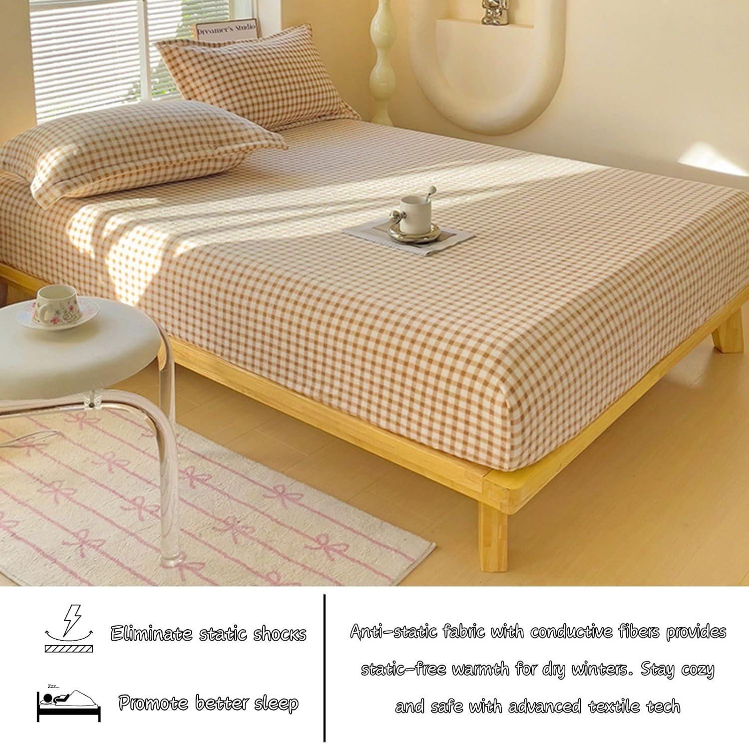 ZIQINPSQ Luxury Flannel Fleece Fitted Sheet Twin XL | 15" Deep Pocket Microfiber Bedding | Elastic Bottom (Khaki)