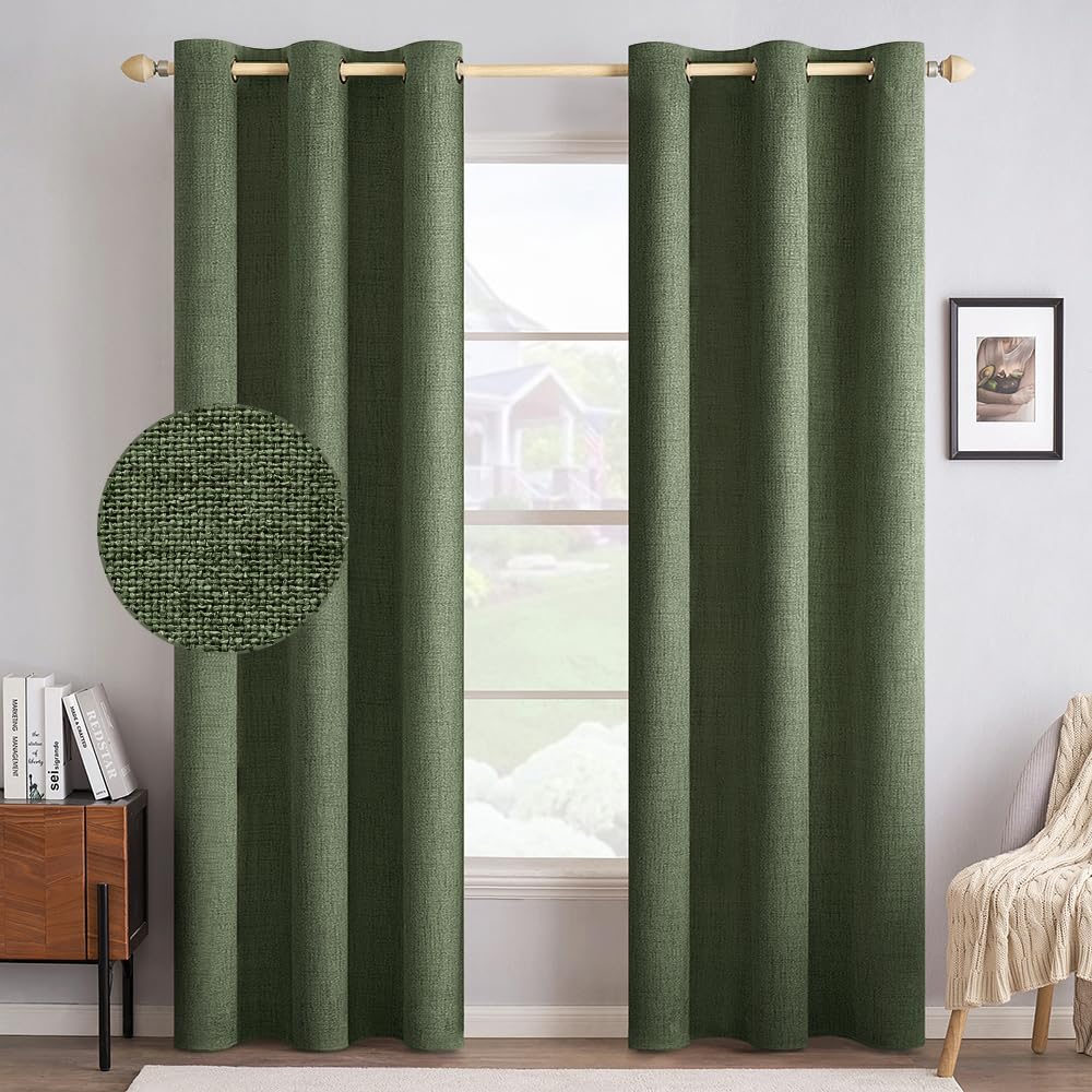 MIULEE 100% Blackout Linen Textured Curtains for Bedroom Solid Thermal Insulated Cream Grommet Room Darkening Curtains & Drapes Luxury Decor for Living Room Nursery 52 x 84 Inch (2 Panels)
